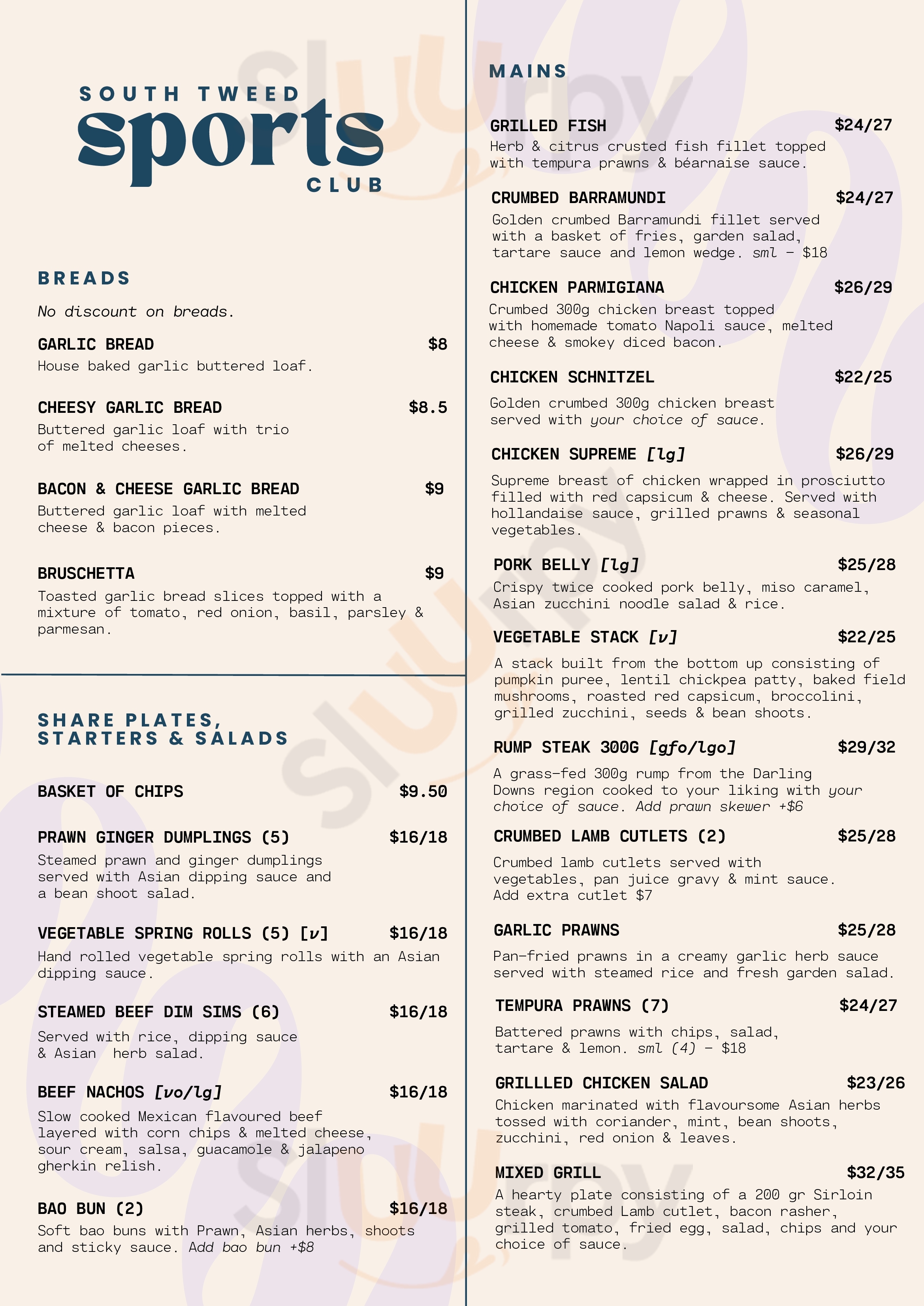 South Tweed Sports Tweed Heads Menu - 1