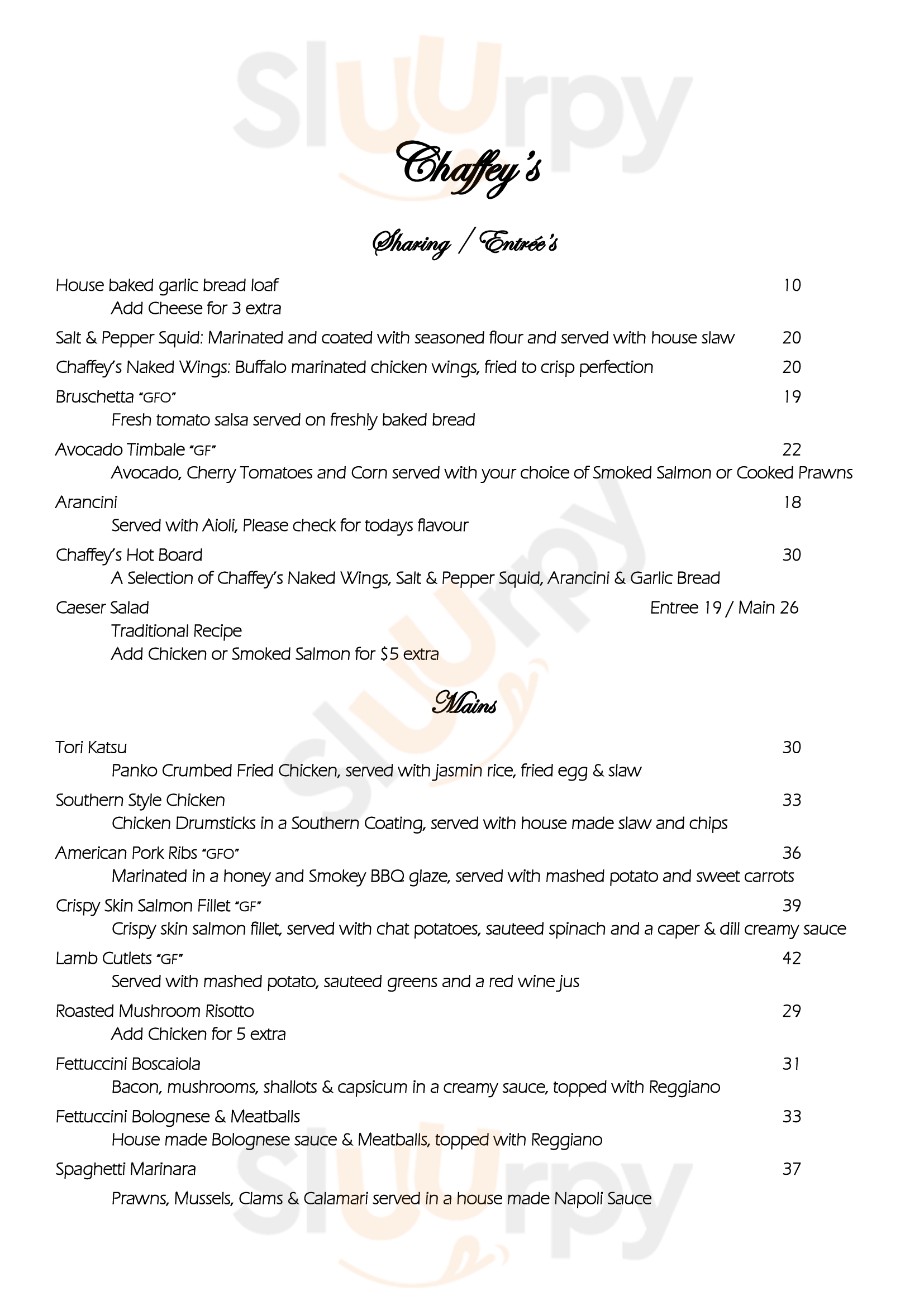 Best Western Chaffey Bar & Grill Mildura Menu - 1
