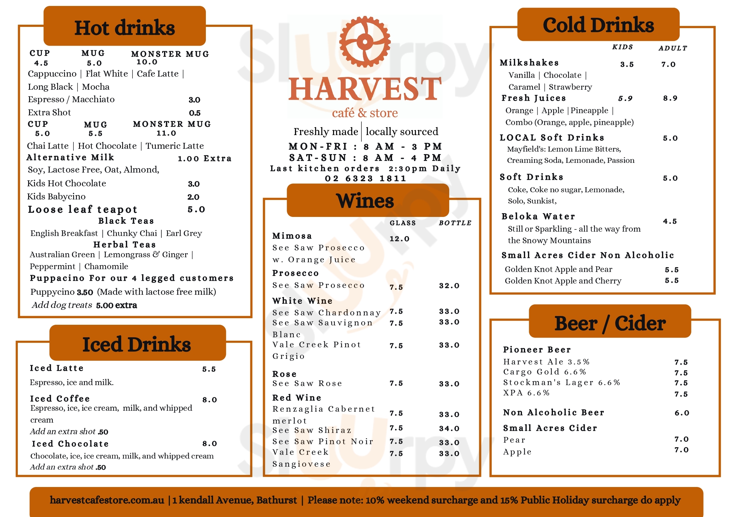 Harvest Cafe & Store Bathurst Menu - 1