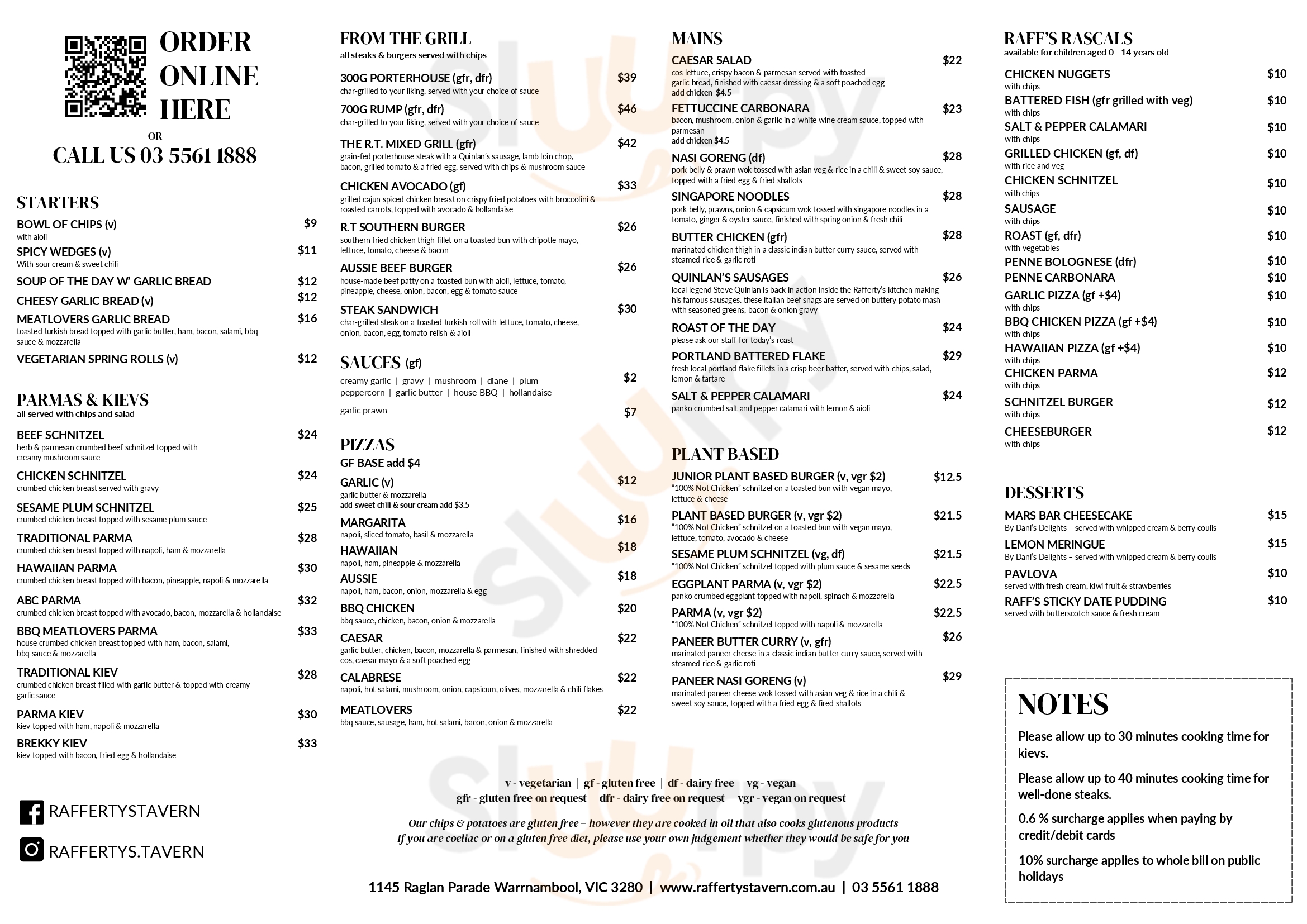 Rafferty's Tavern Warrnambool Menu - 1