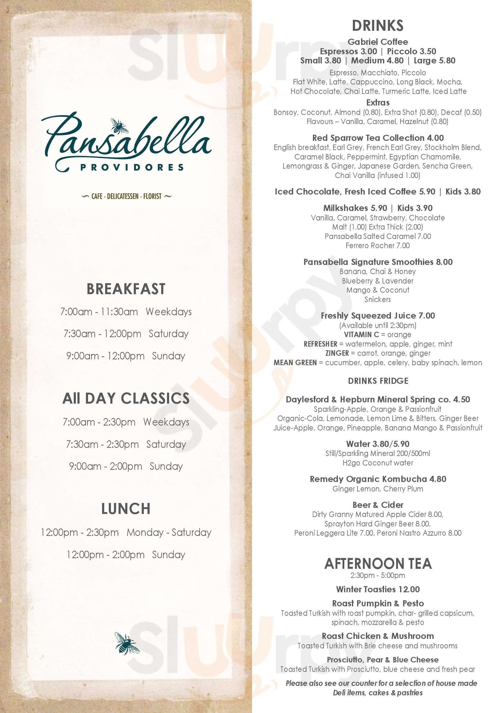 Pansabella Cafe Coffs Harbour Menu - 1