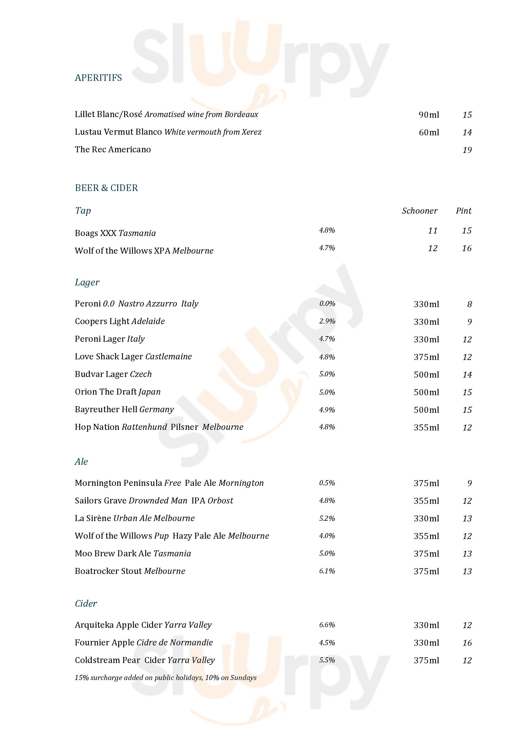Main Menu - The Recreation Bistro X Bottleshop