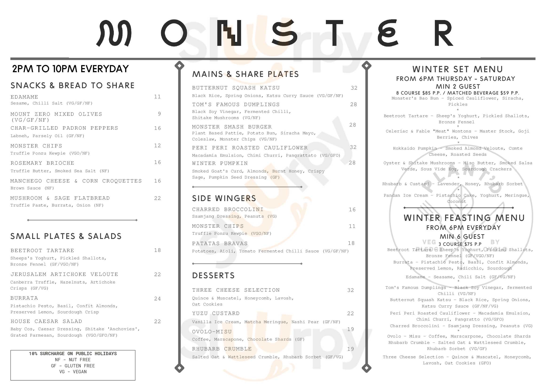 Monster Kitchen And Bar Canberra Menu - 1