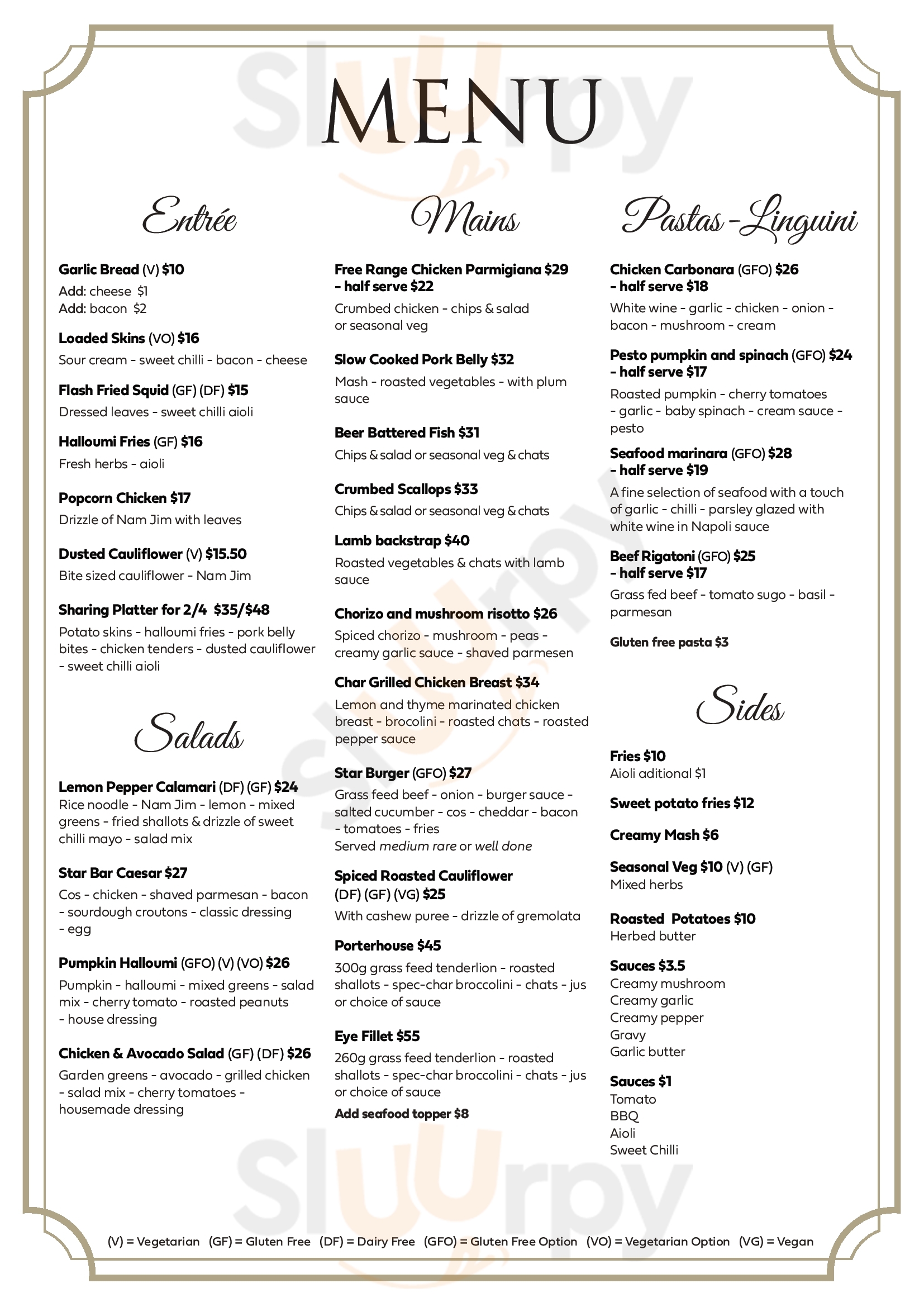 Star Bar Cafe Launceston Menu - 1