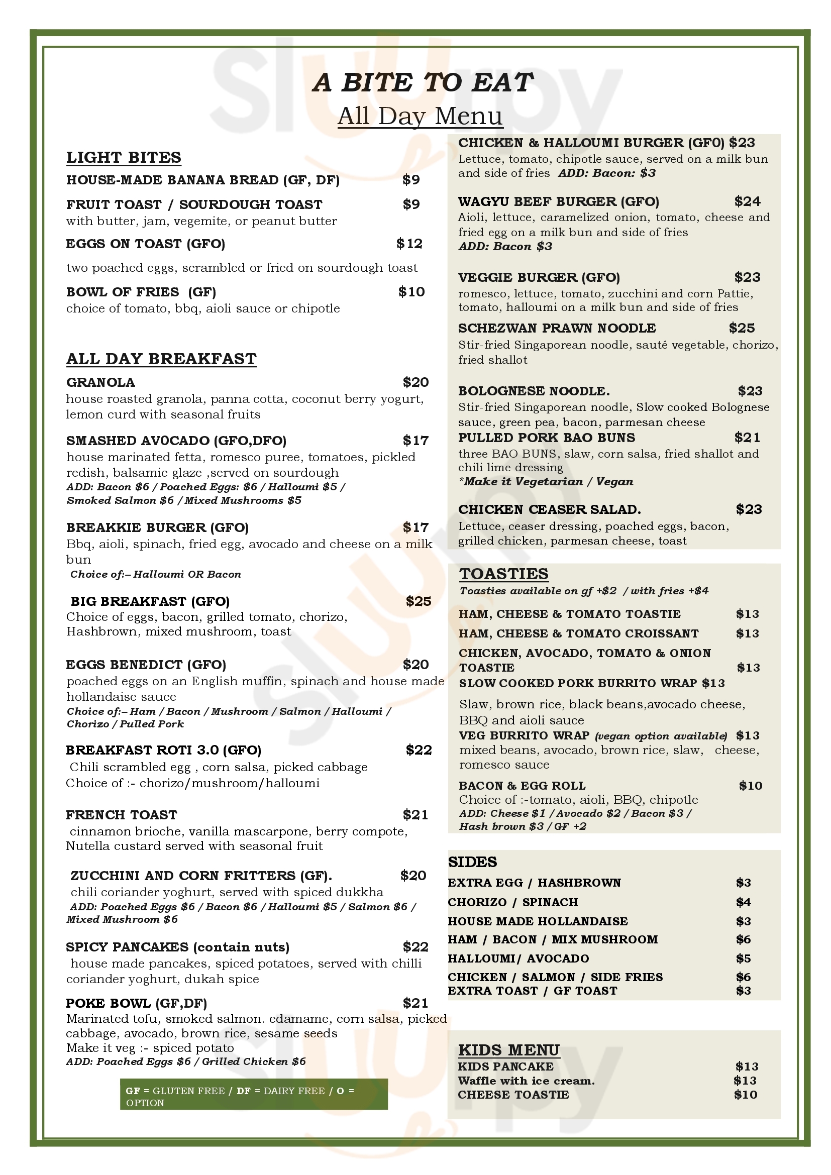 Main Menu - A Bite To Eat