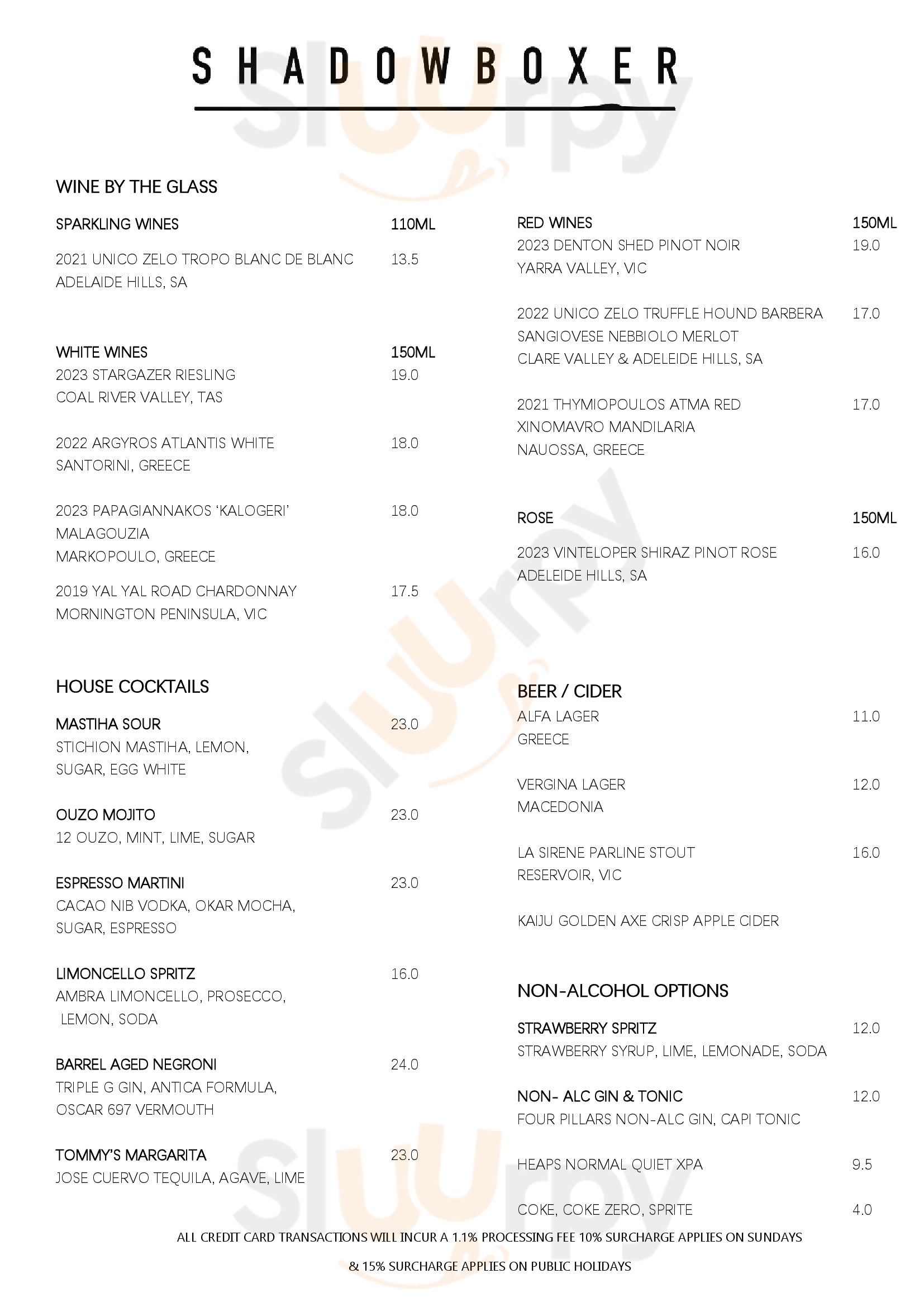 Main Menu - Shadowboxer Bar & Kitchen