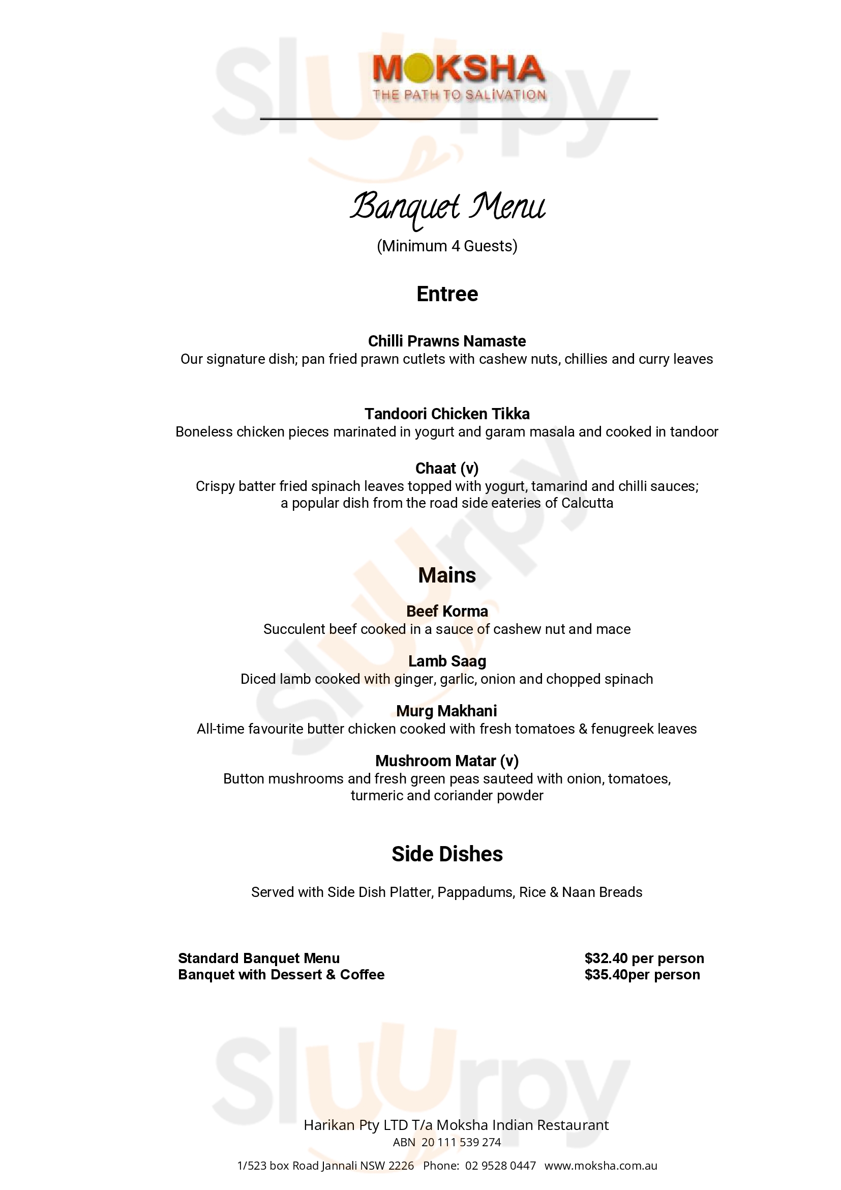 Main Menu - Moksha Indian Restaurant