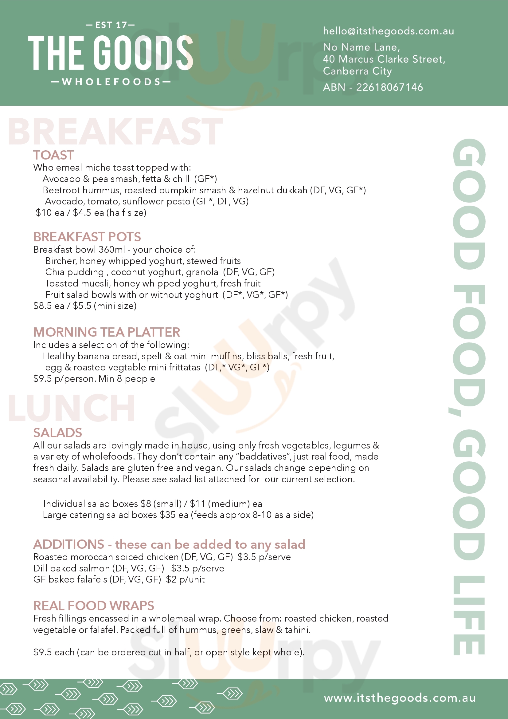 The Goods Wholefoods Canberra Menu - 1