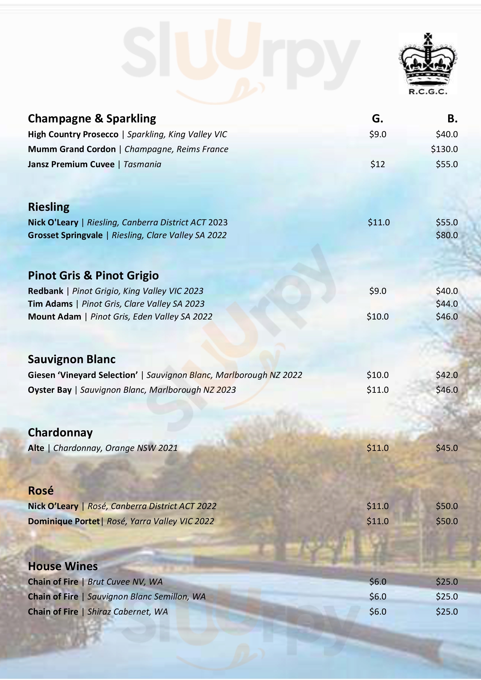 Royal Canberra Golf Club Canberra Menu - 1