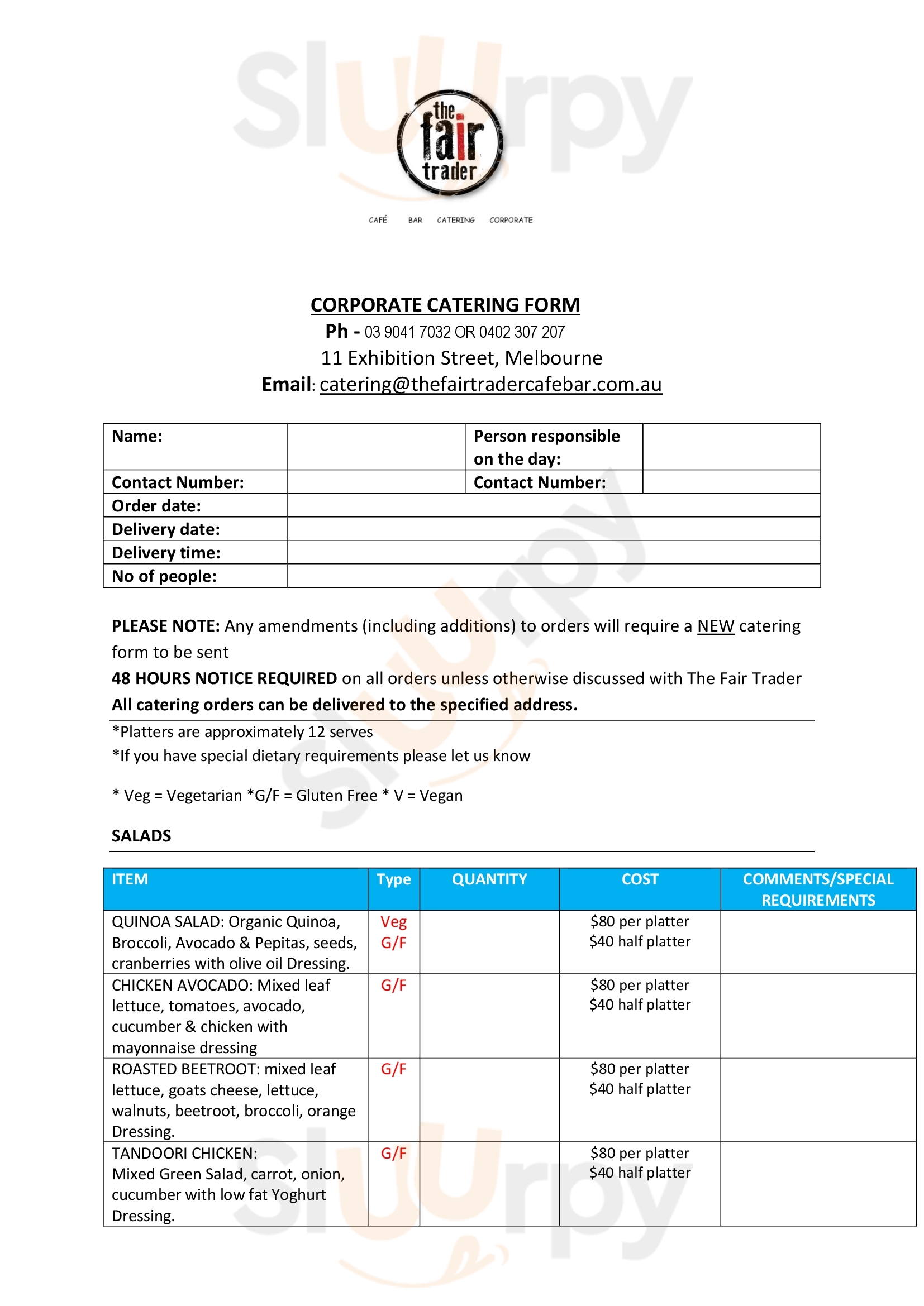 Main Menu - The Fair Trader Cafe Bar