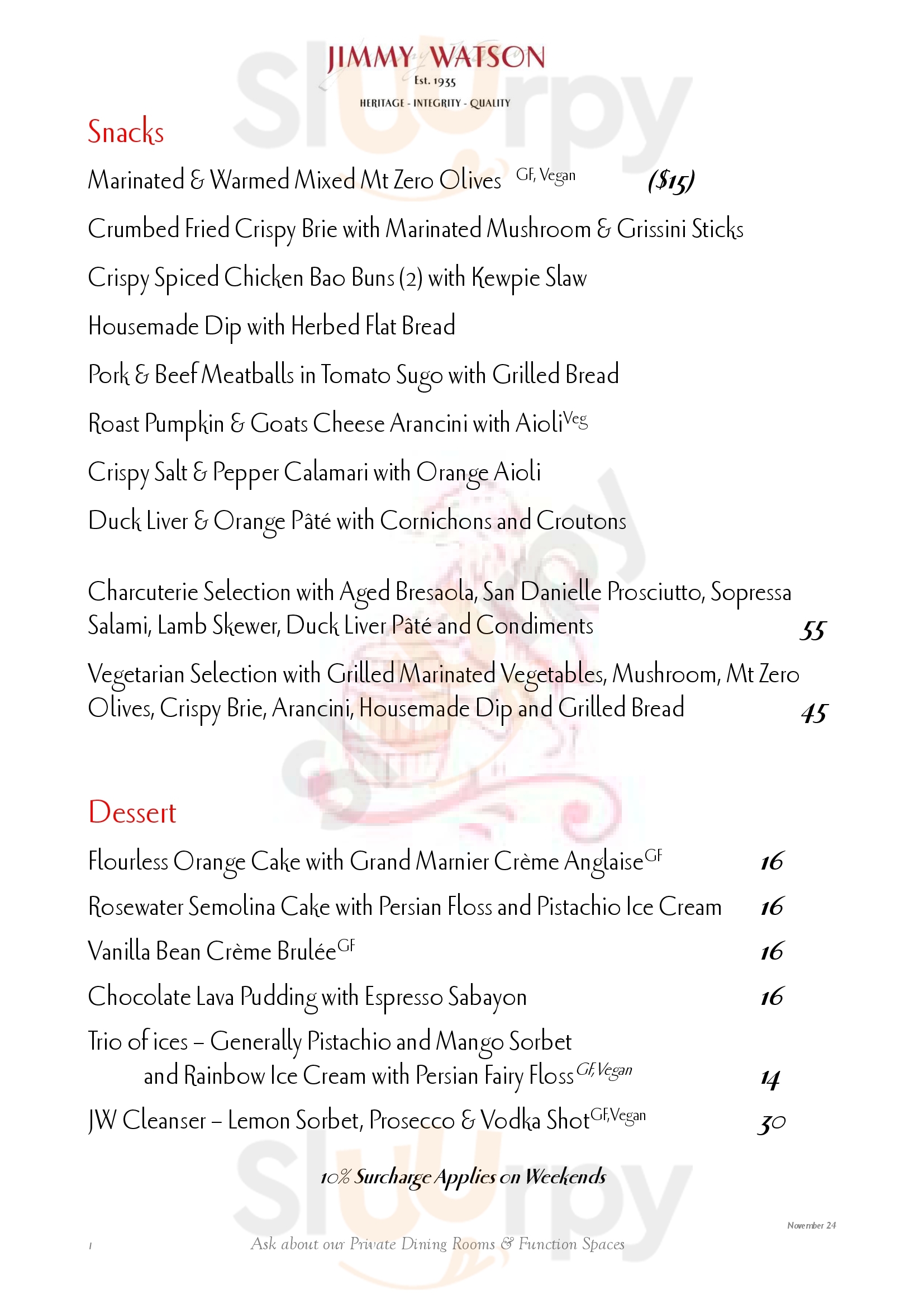 Main Menu - Jimmy Watson's Wine Bar Restaurant