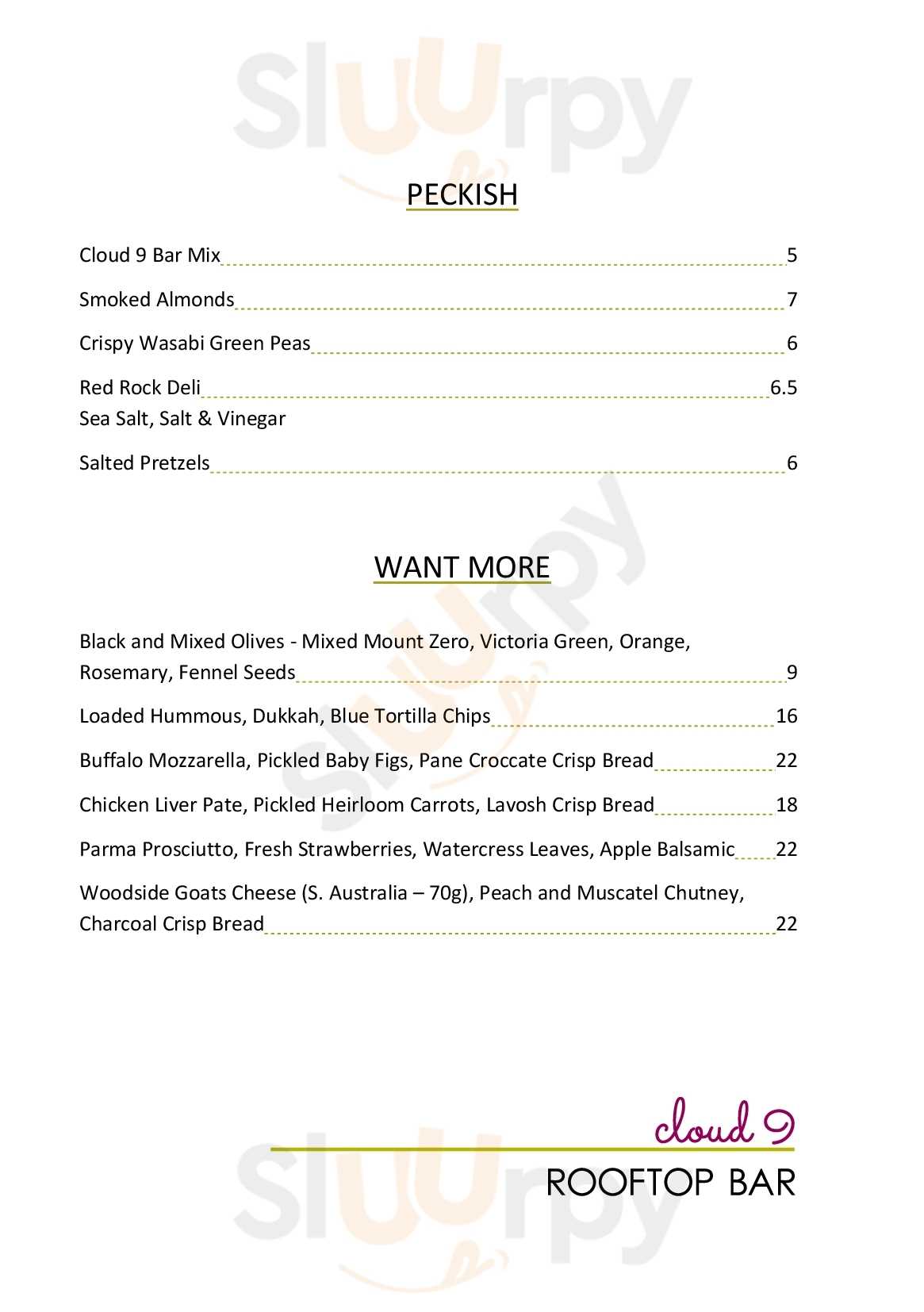 Cloud 9 Rooftop Bar Sydney Menu - 1