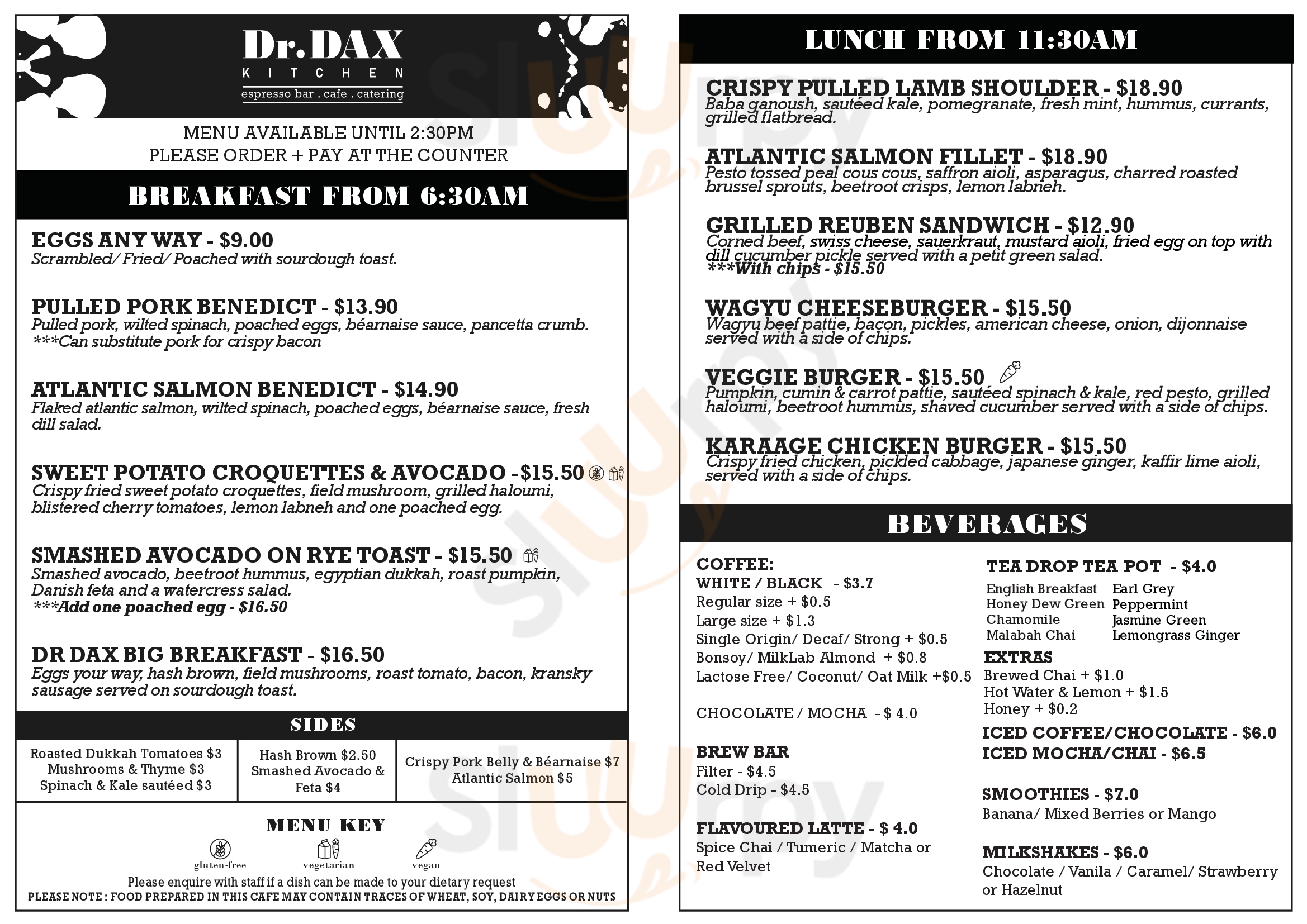 Dr Dax Melbourne Menu - 1