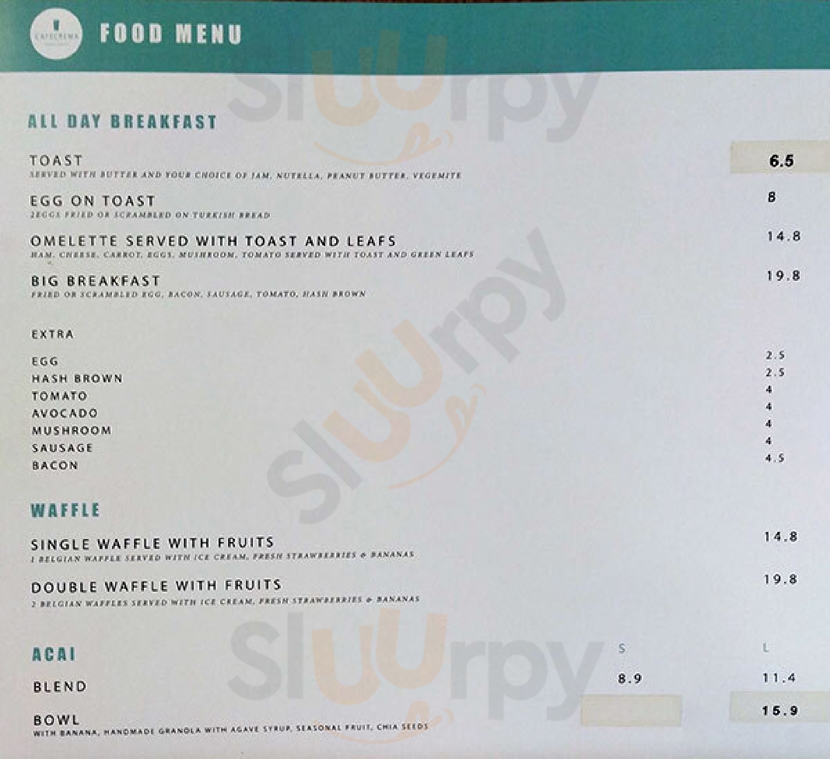 Main Menu - Cafe Crema On Swanston
