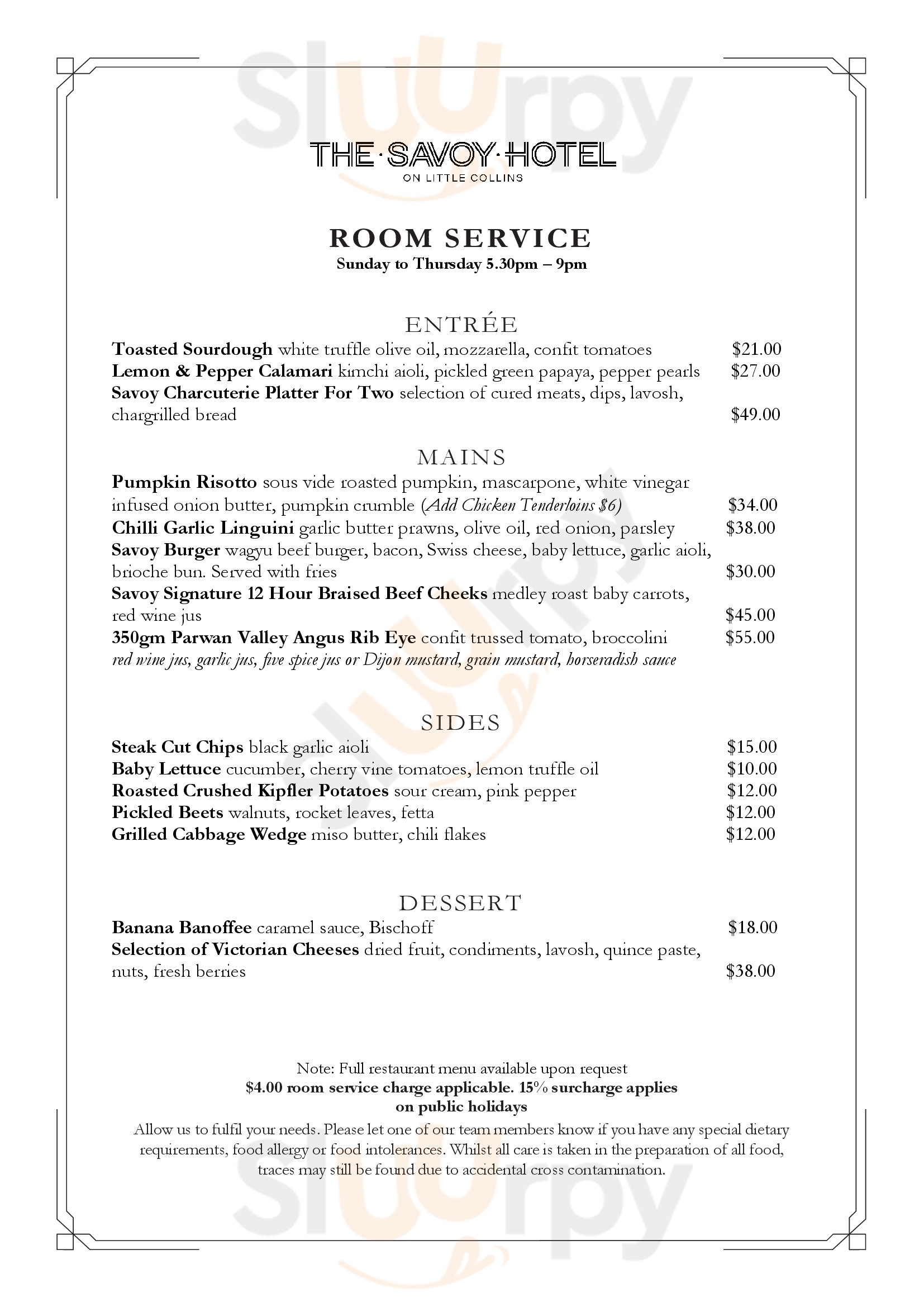 Main Menu - The Savoy Restaurant