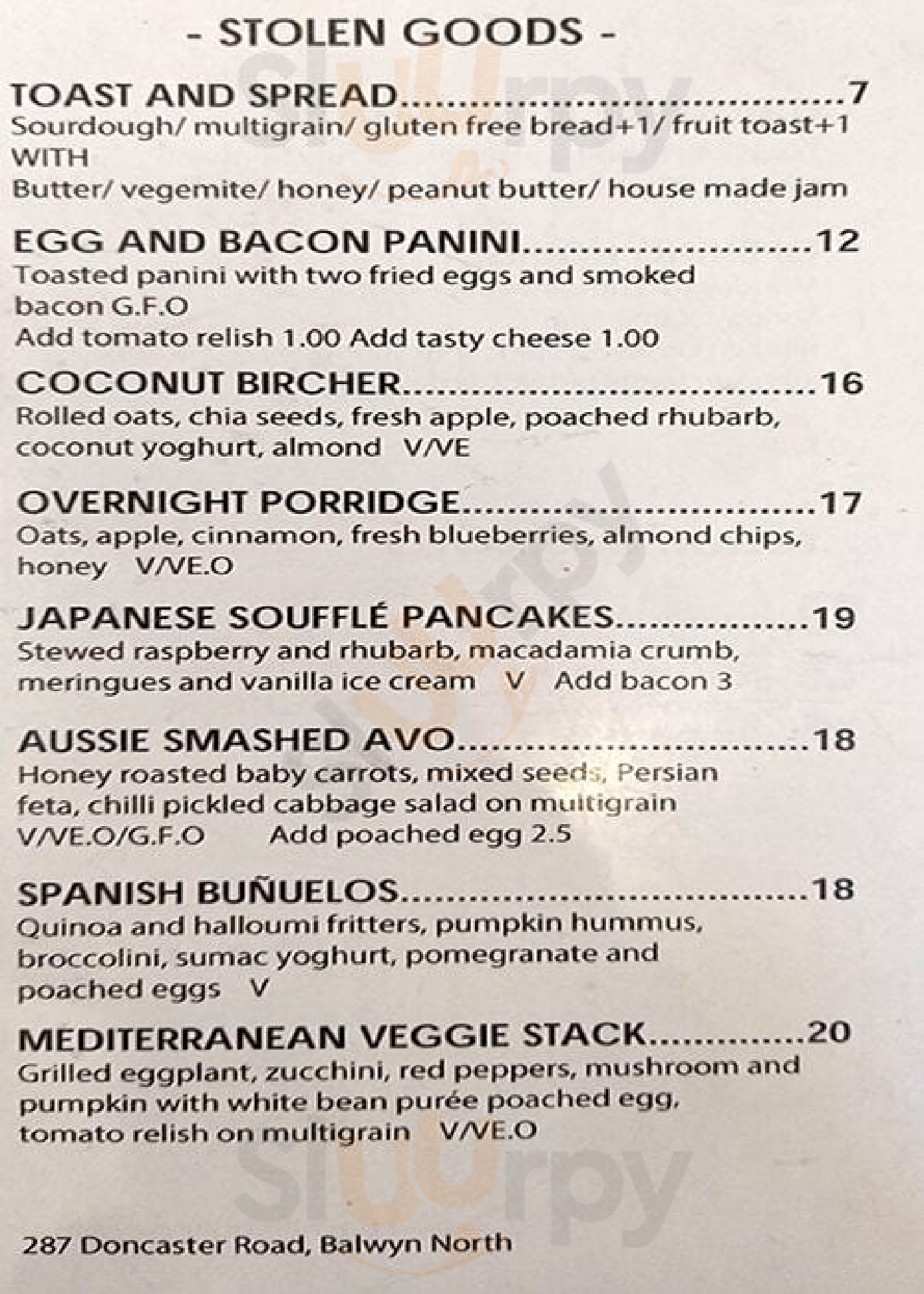 Travelling Bandit Melbourne Menu - 1