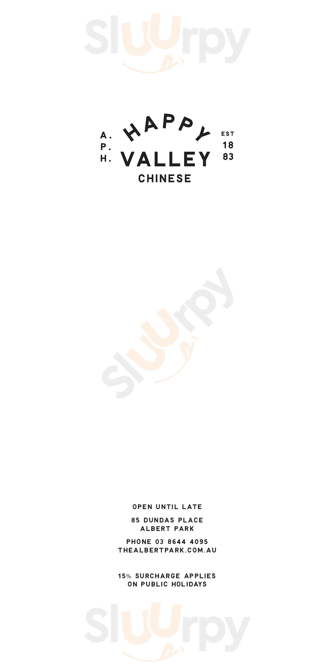 Main Menu - The Albert Park Hotel