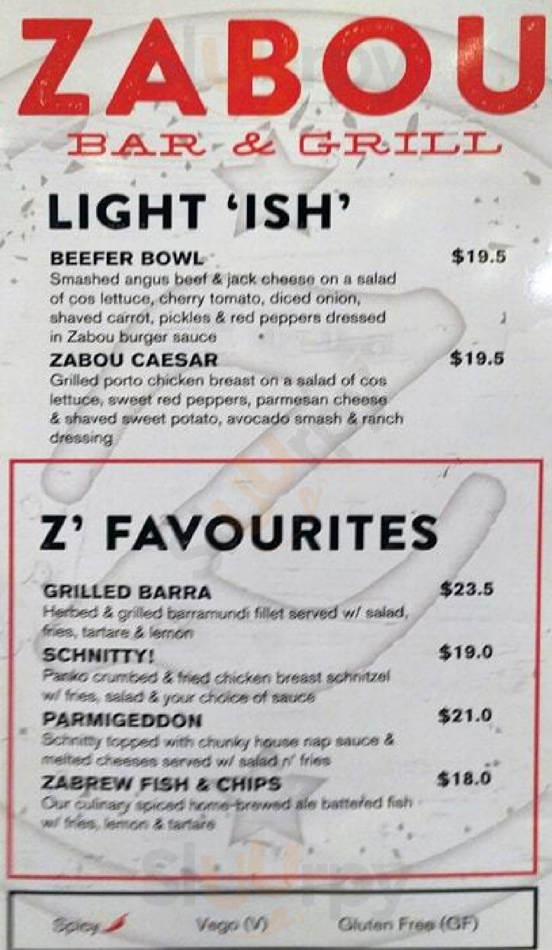 Zabou Bar & Grill Sydney Menu - 1