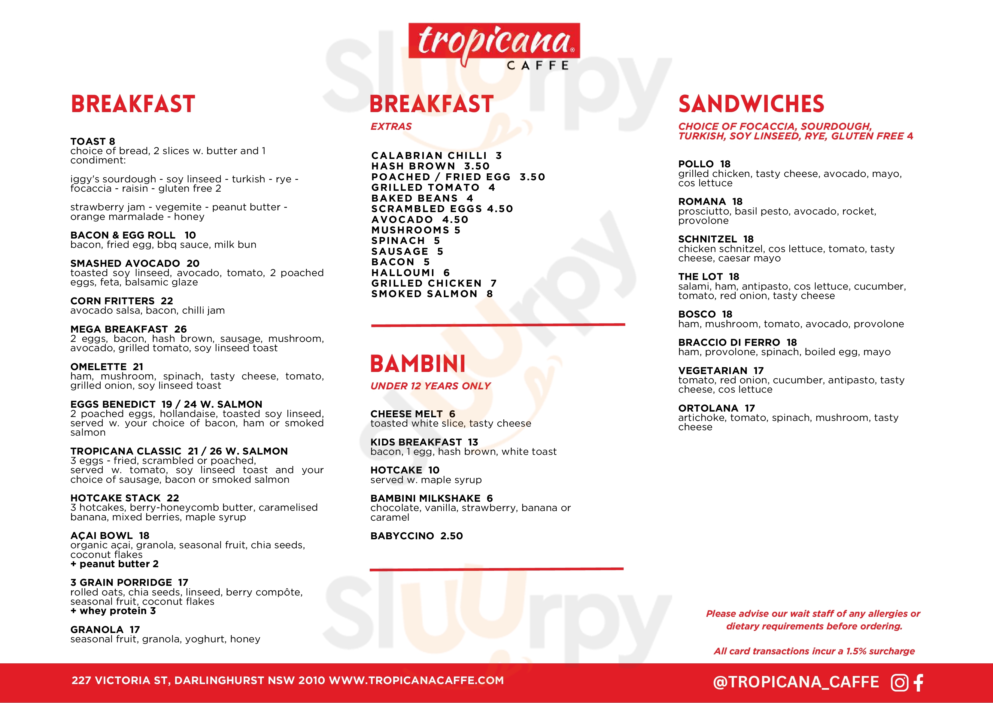 Main Menu - Tropicana Caffe