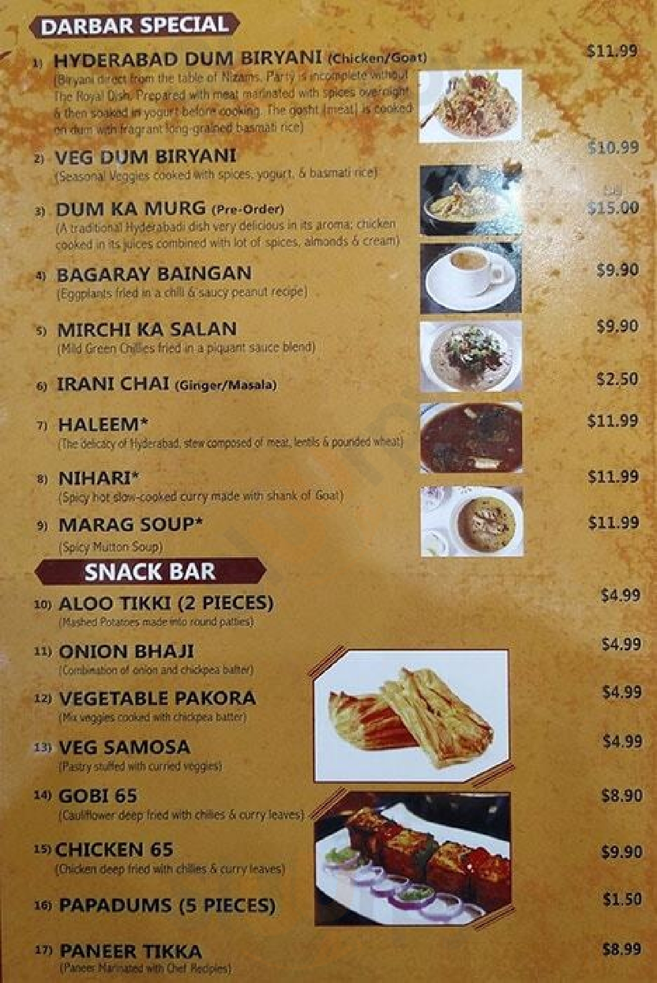 Hyderabad Darbar Melbourne Menu - 1