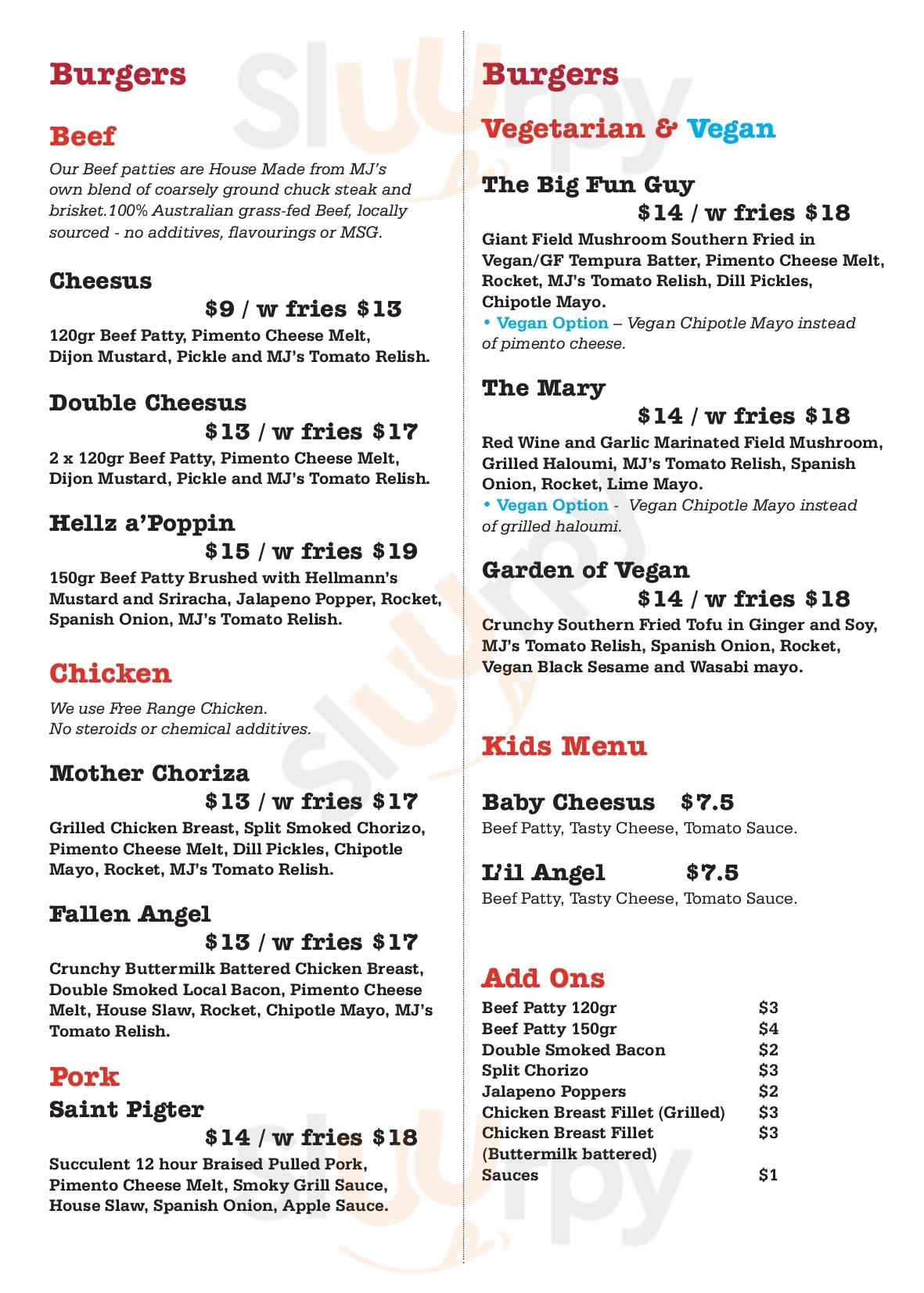 Mary Jane Burgers Melbourne Menu - 1