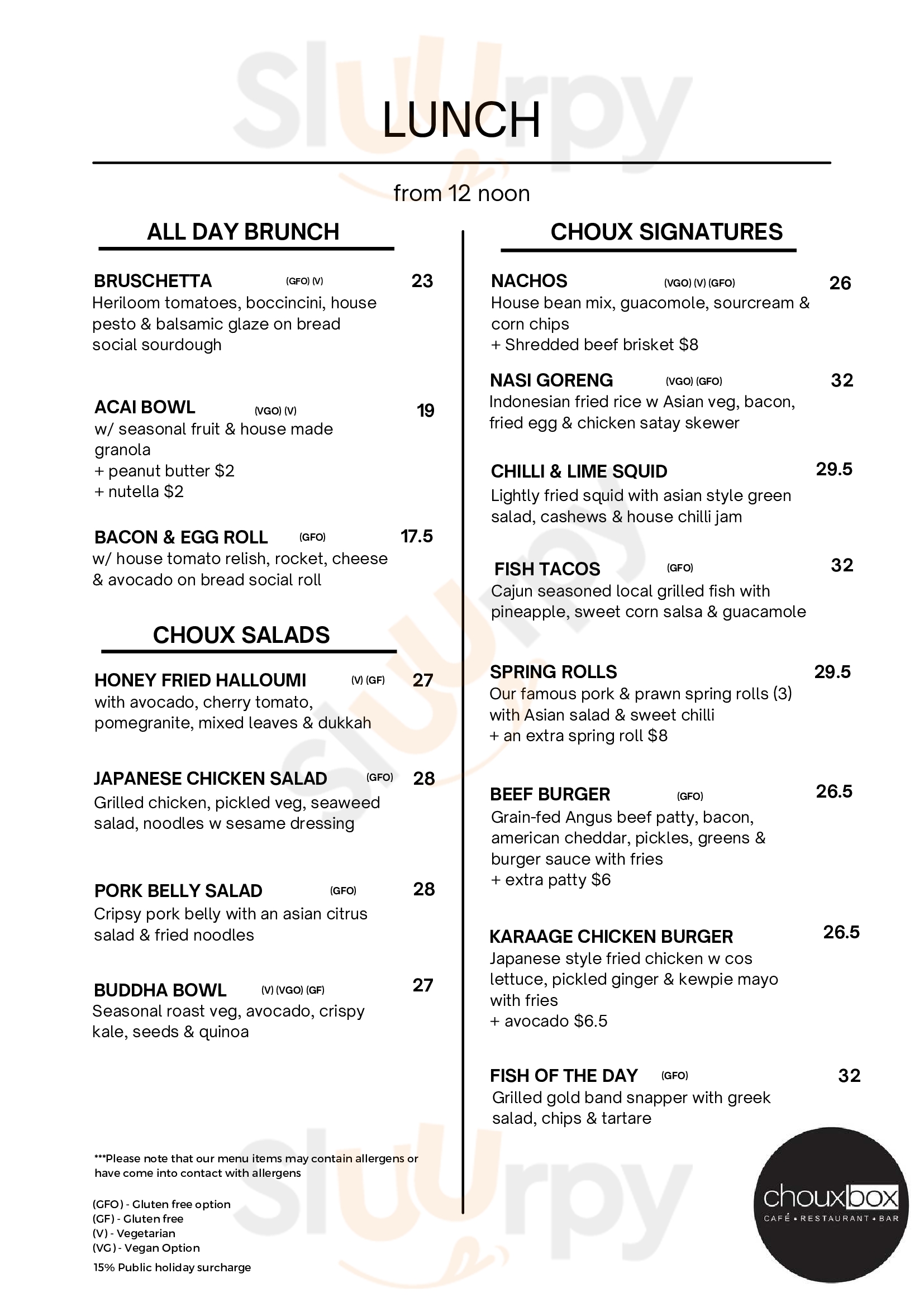 Choux Box Cafe & Bar Kingscliff Menu - 1