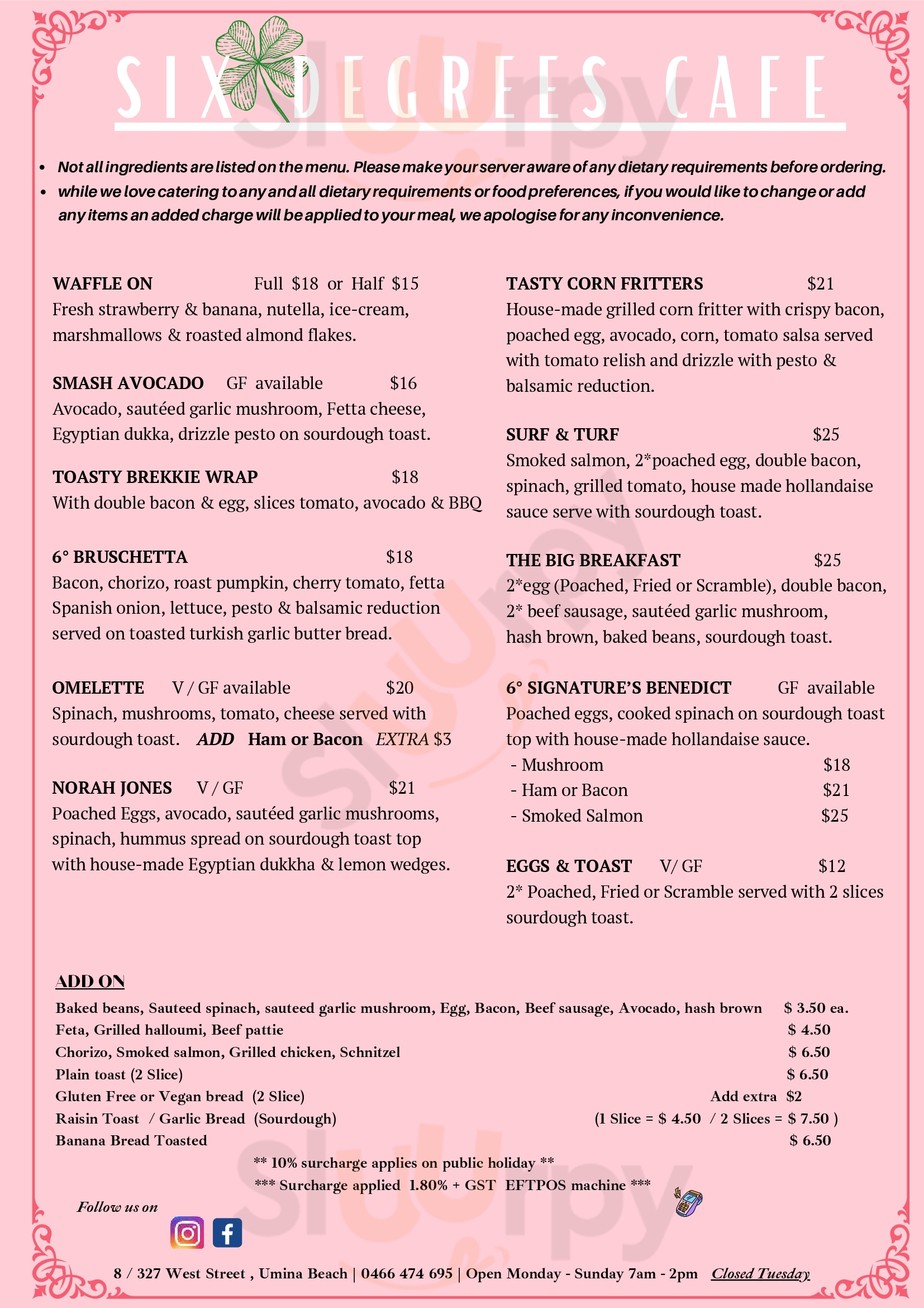 Six Degrees Cafe Umina Beach Menu - 1