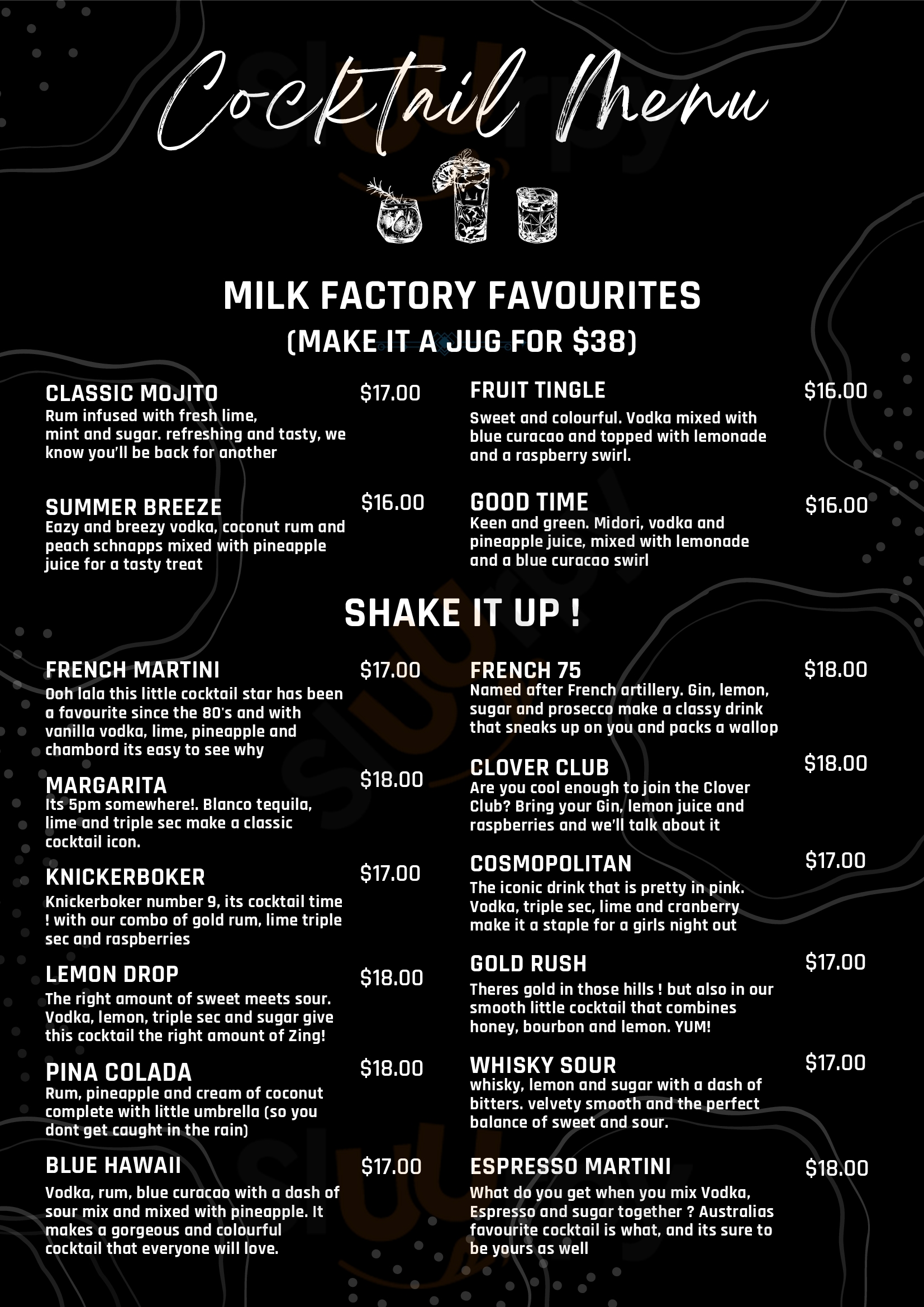 Main Menu - The Rusty Udder Bar