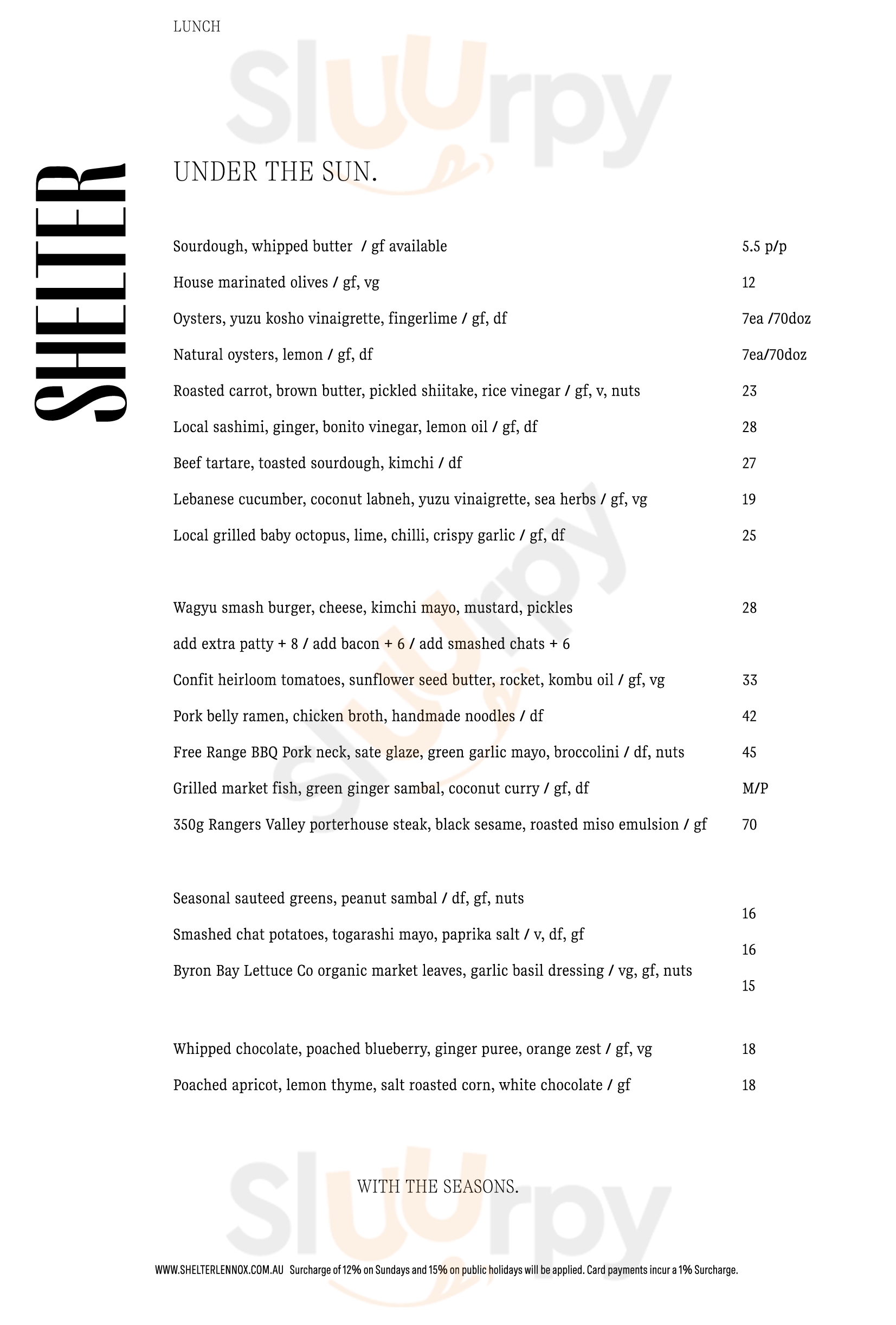 Shelter Lennox Head Menu - 1