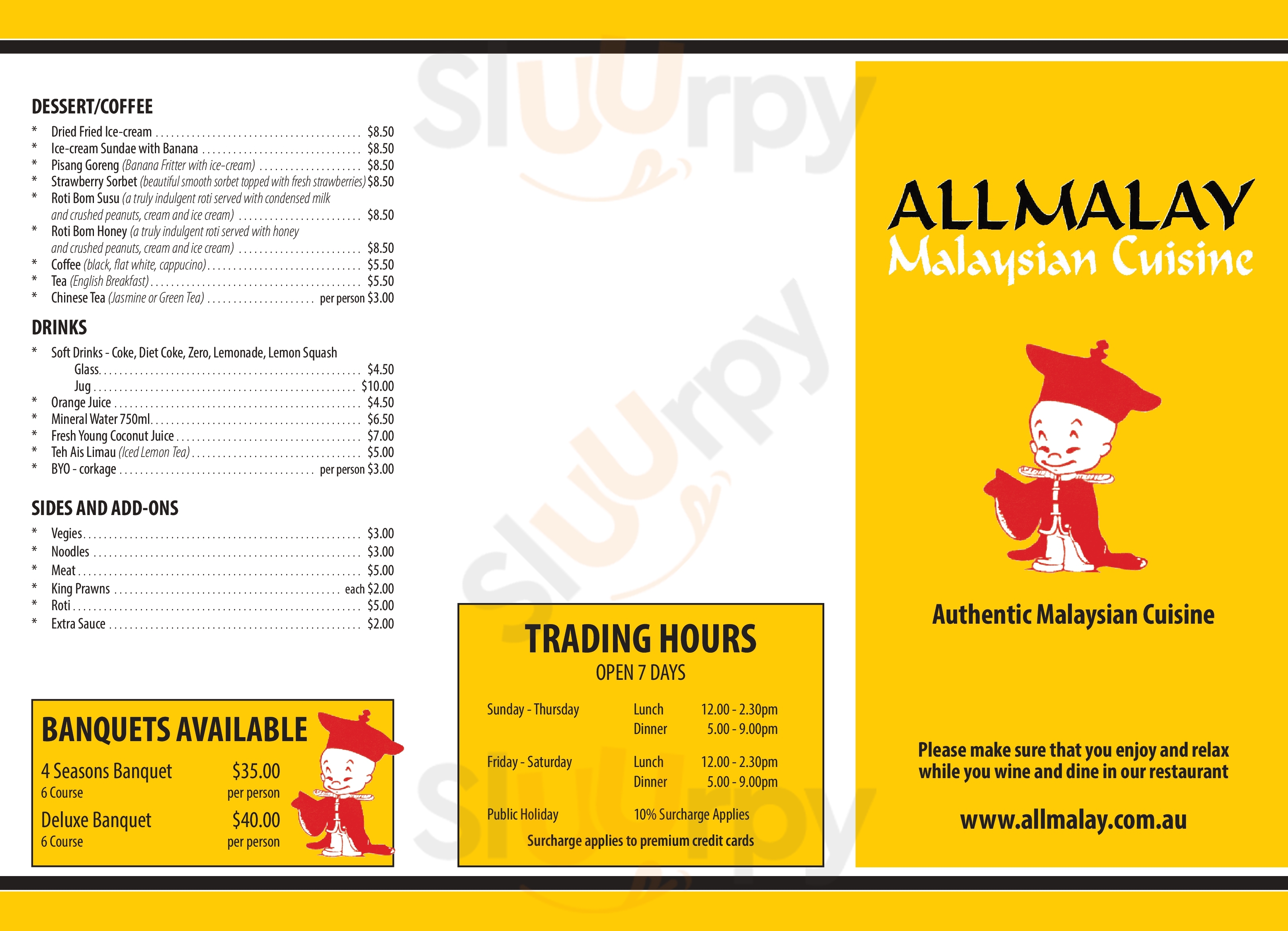 Allmalay Avoca Beach Menu - 1