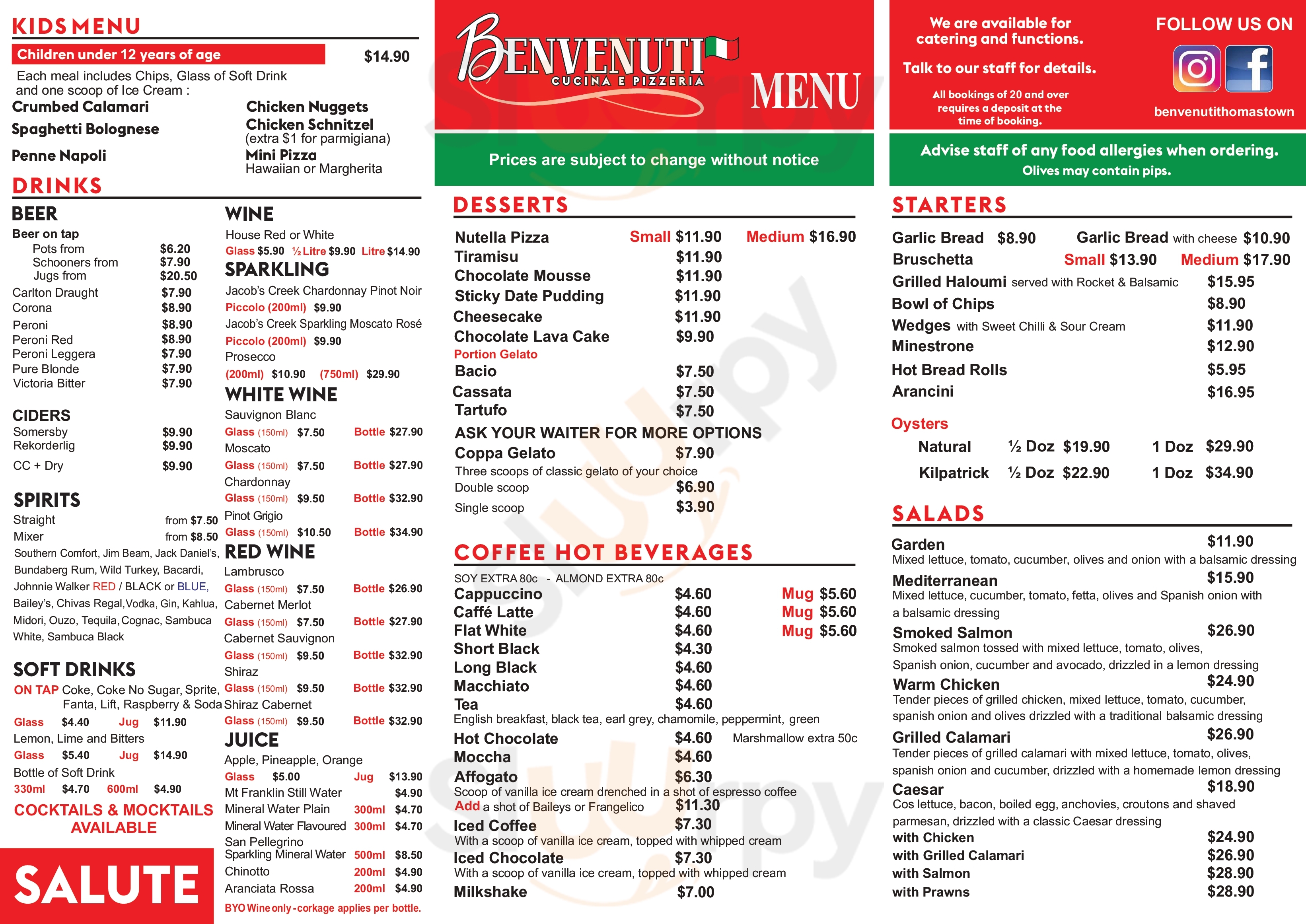 Benvenuti Cafe Restaurant Leeton Menu - 1