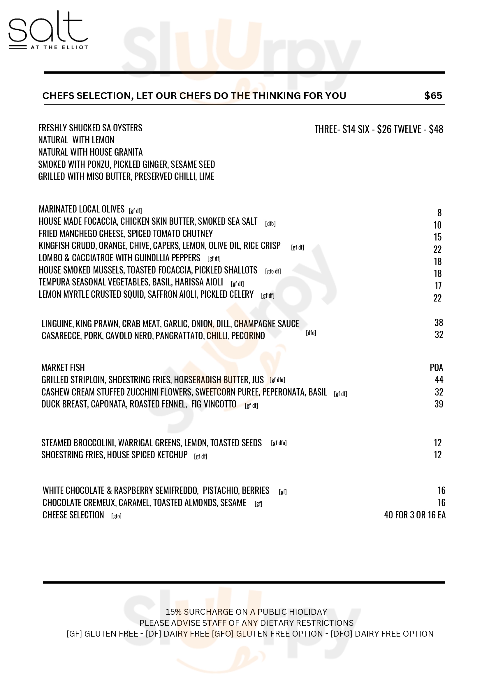 Hotel Elliot Port Elliot Menu - 1