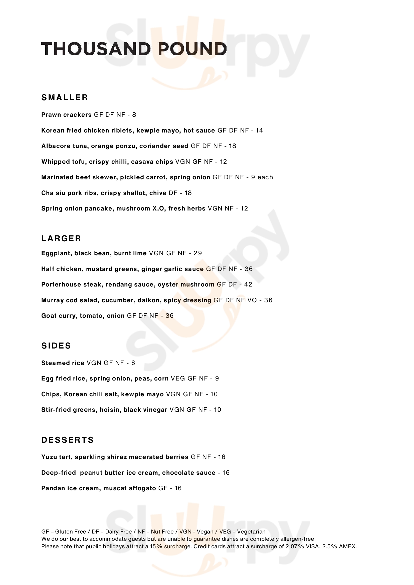 Thousand Pound Wine Bar & Store Rutherglen Menu - 1