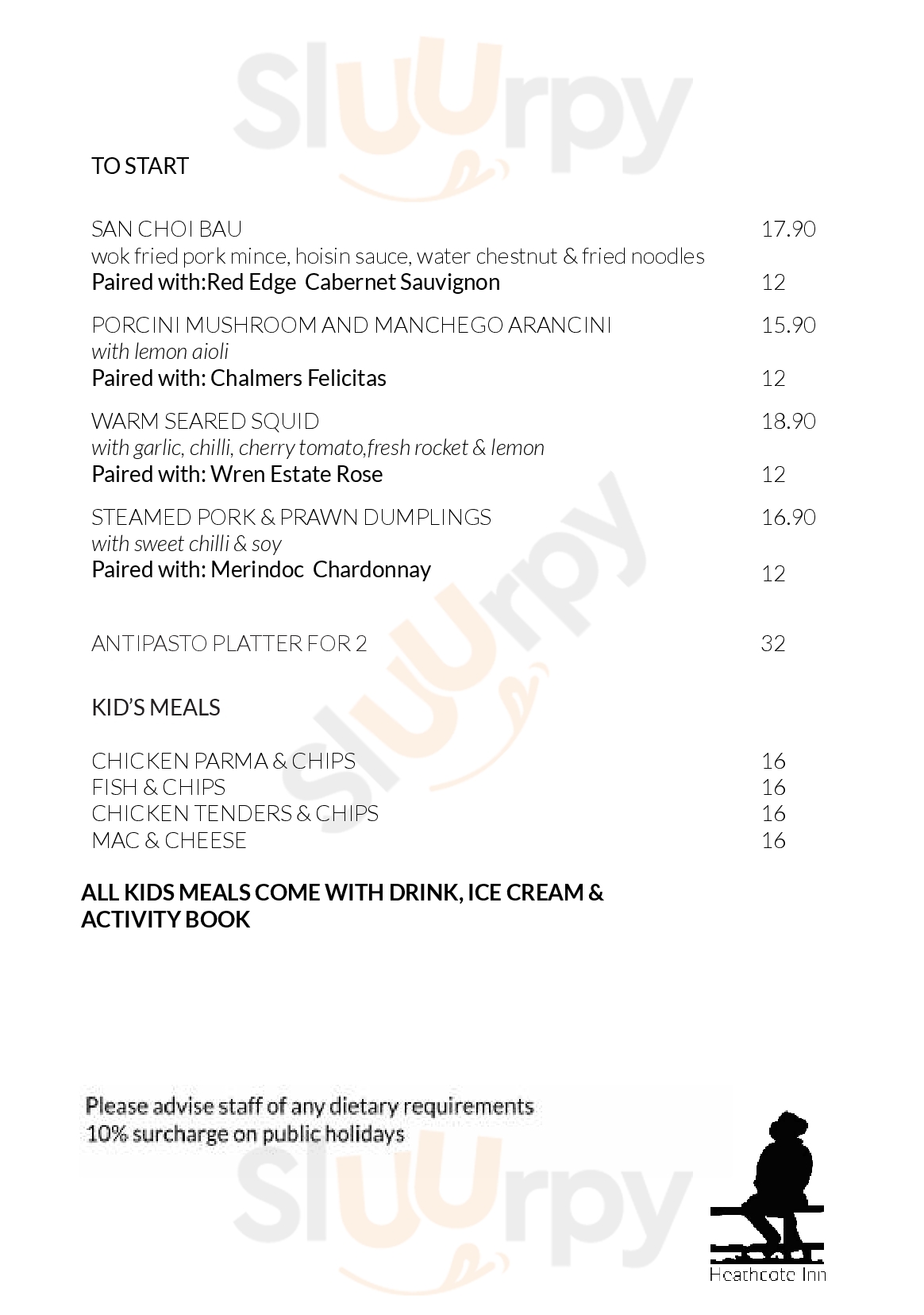 Heathcote Inn Restaurant Heathcote Menu - 1
