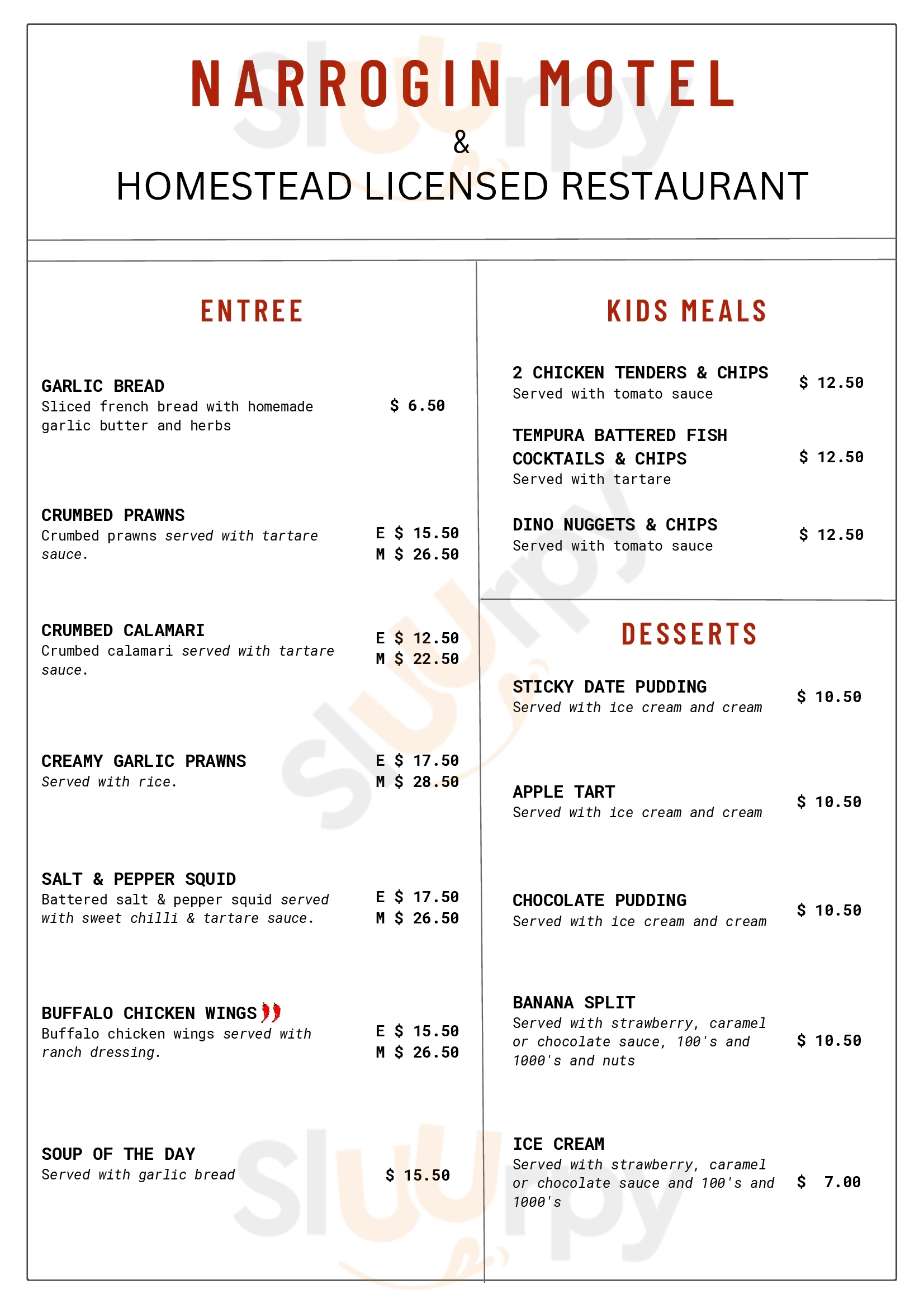 The Homestead Restaurant Narrogin Menu - 1