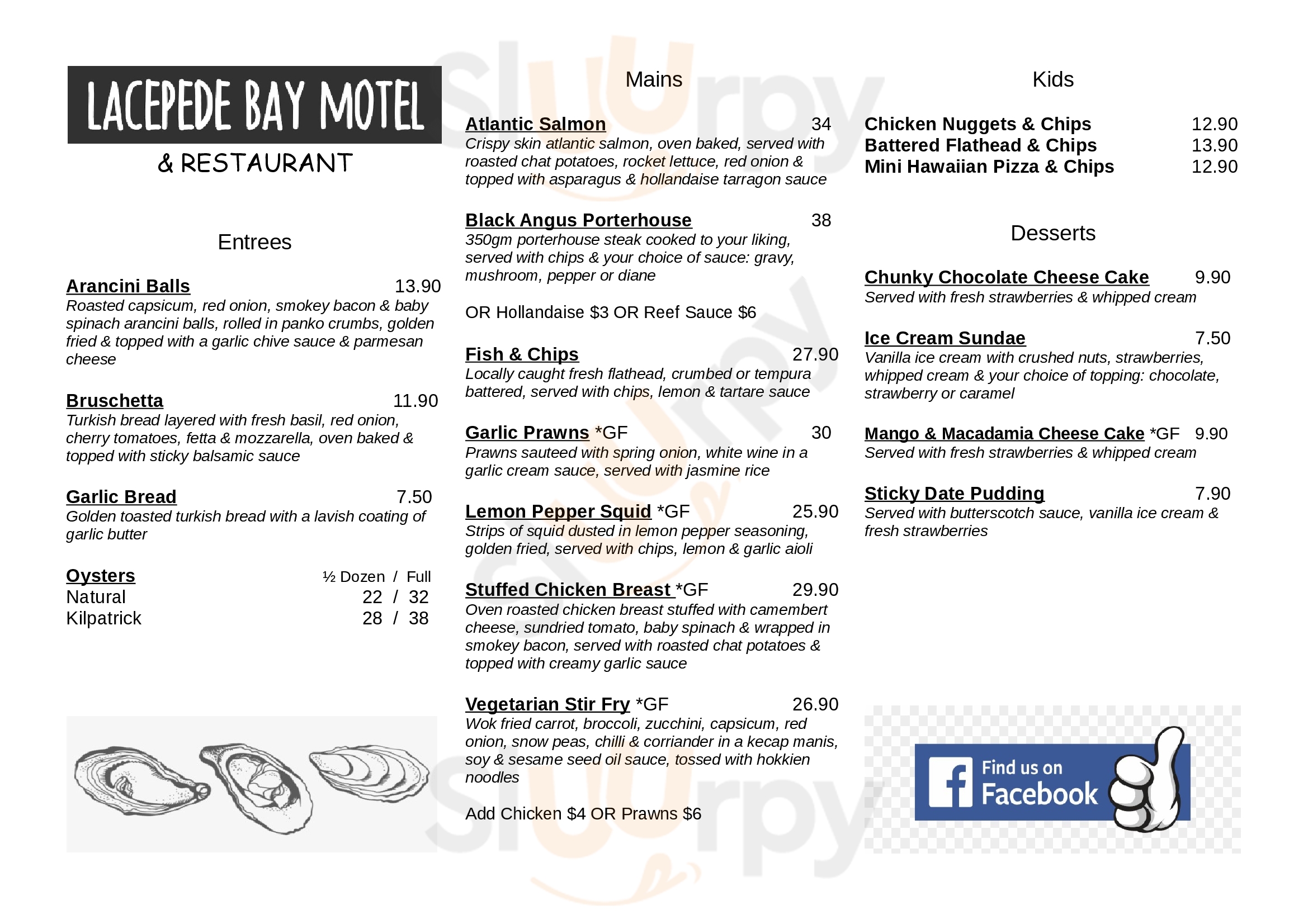 Lacepede Bay Motel & Restaurant Kingston SE Menu - 1