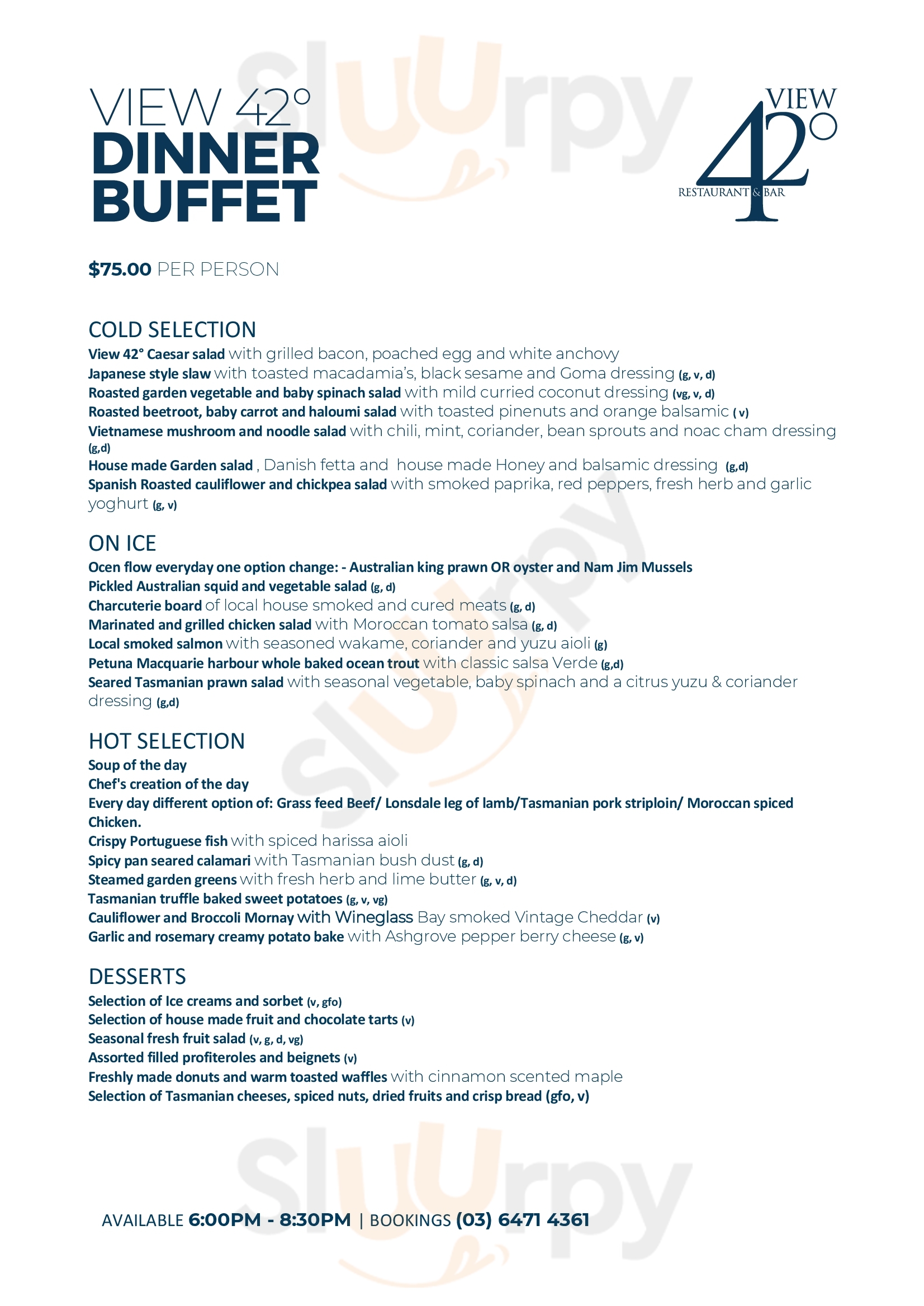 View 42° Restaurant & Bar Strahan Menu - 1