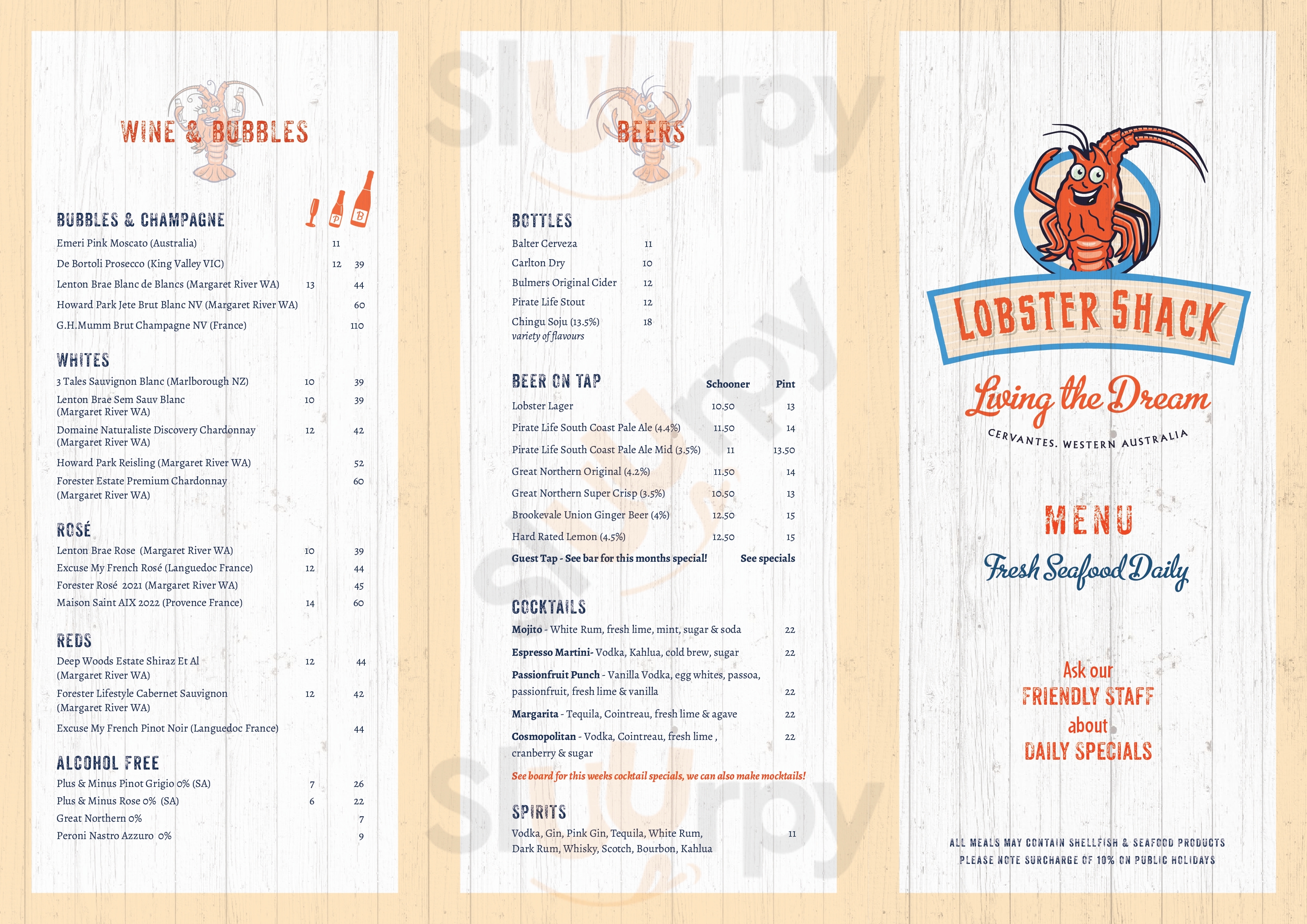 The Lobster Shack Cervantes Menu - 1