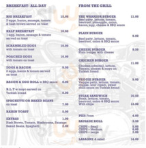 The Old Road Cafe menu