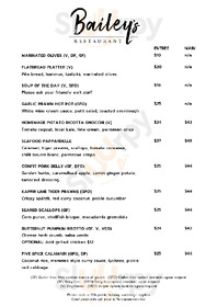 Bailey's Restaurant menu