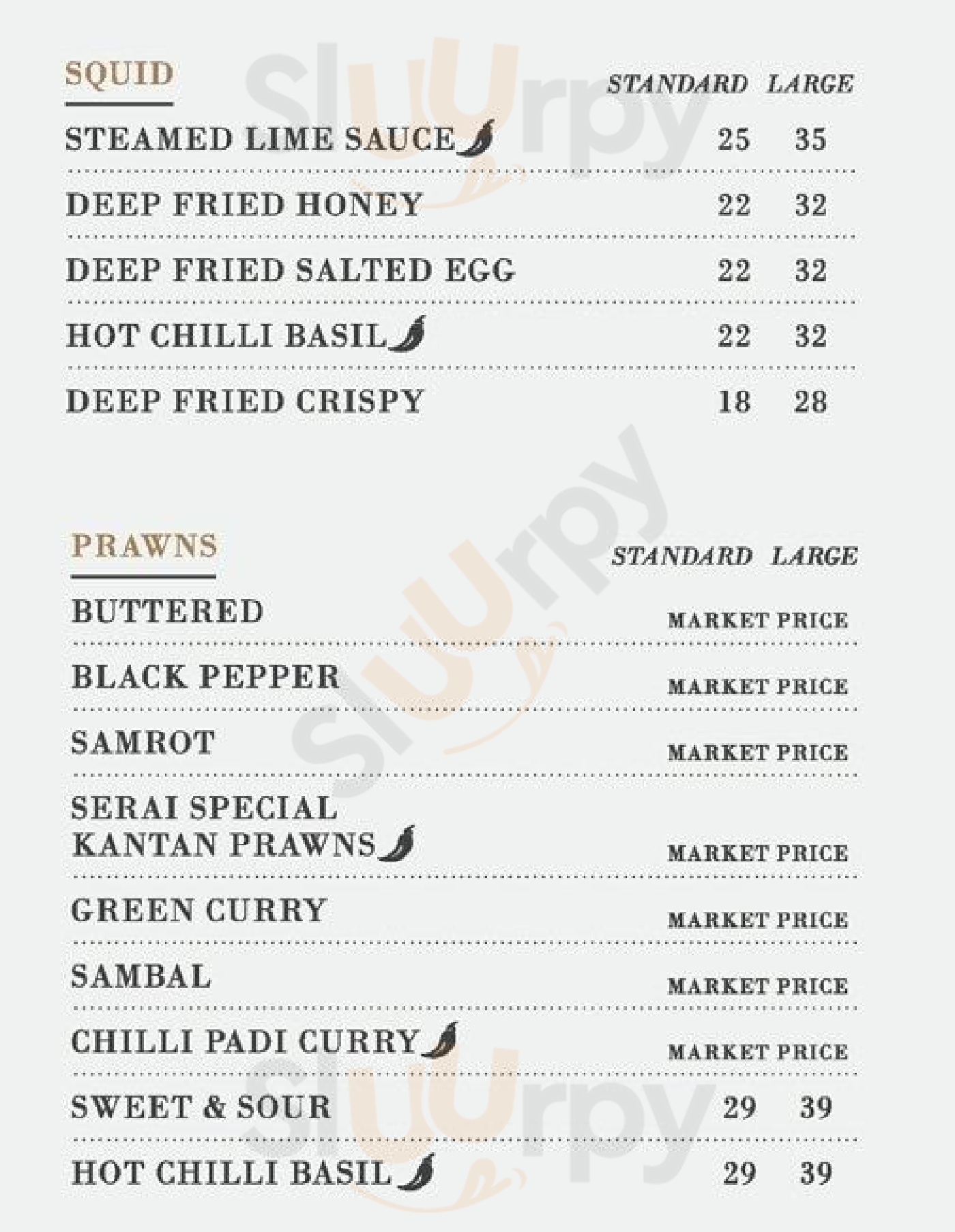 Serai menu on sale