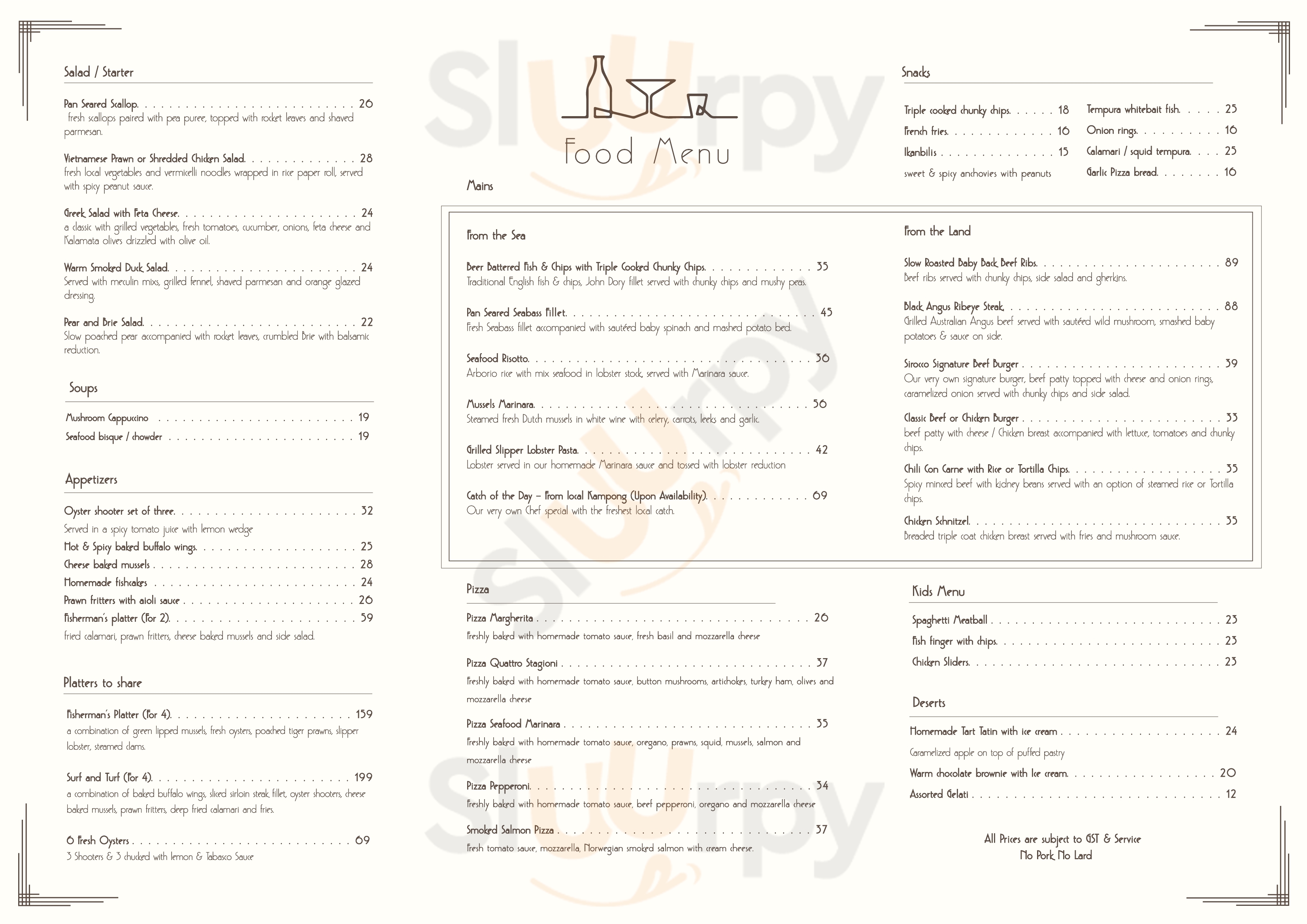 Sirocco Sky Bar & Restaurant Gelang Patah Menu - 1