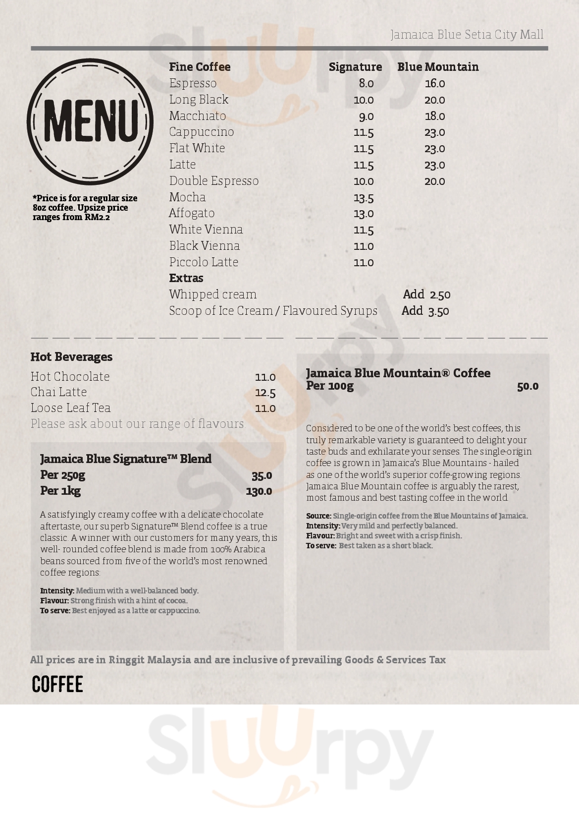 Jamaica Blue Fine Coffees Kuala Lumpur Menu - 1