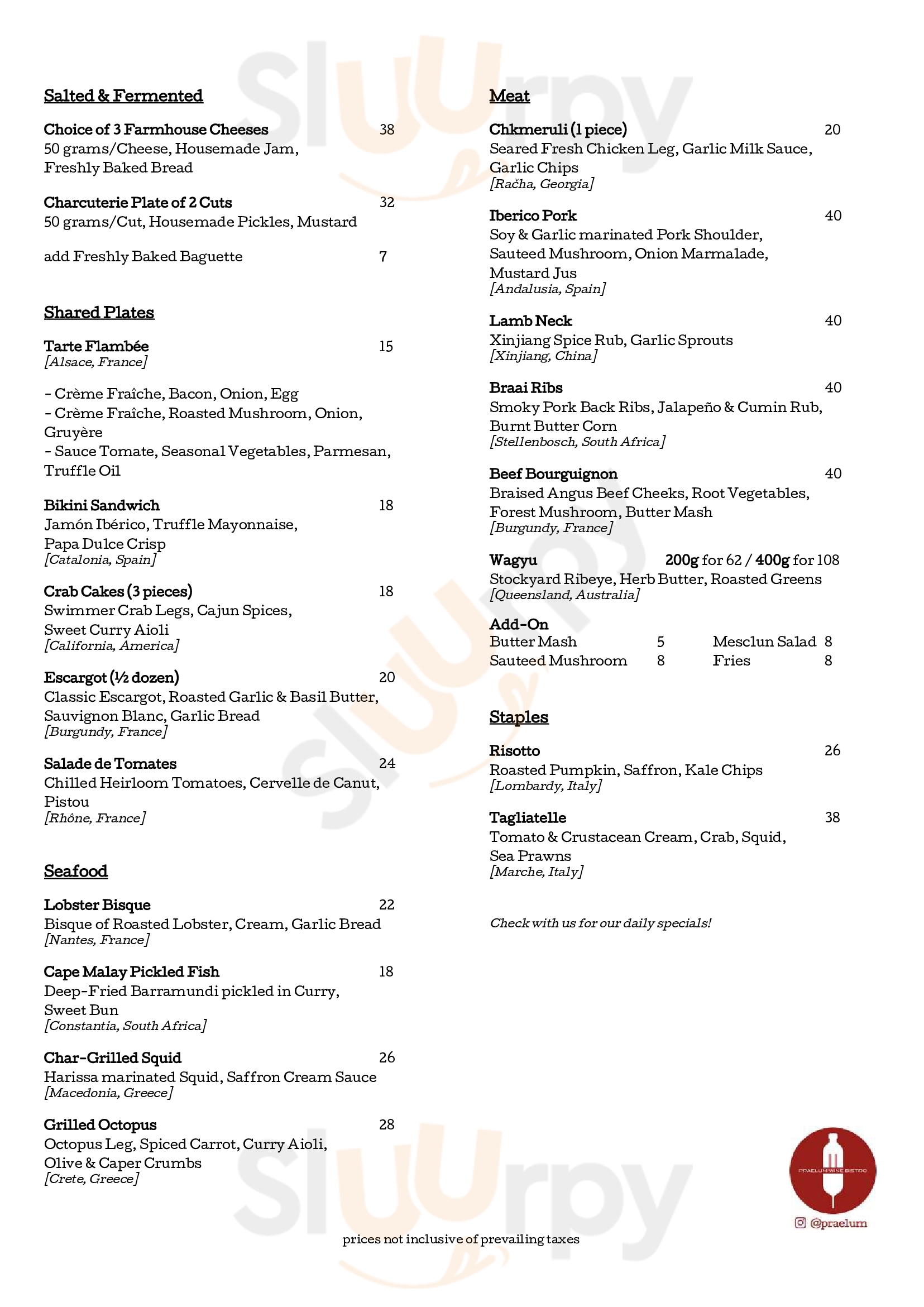 Main Menu - Praelum Wine Bistro