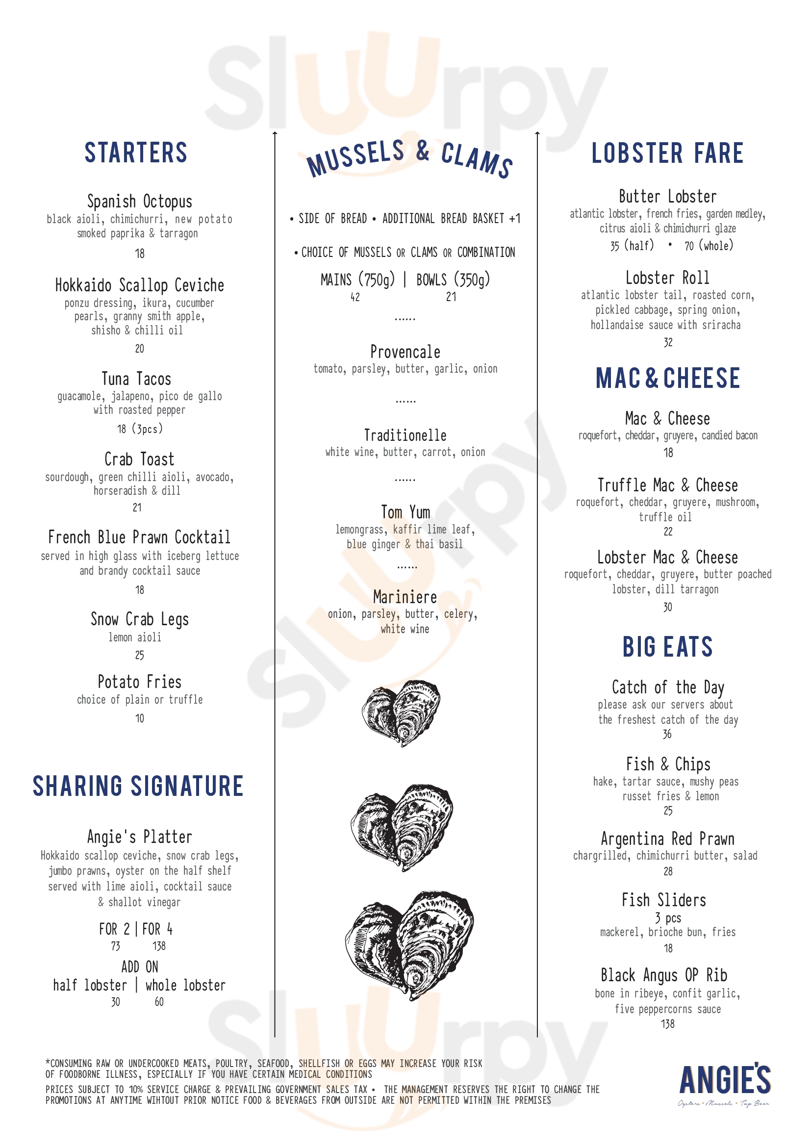 Angie's Oyster Bar & Grill Singapore Menu - 1