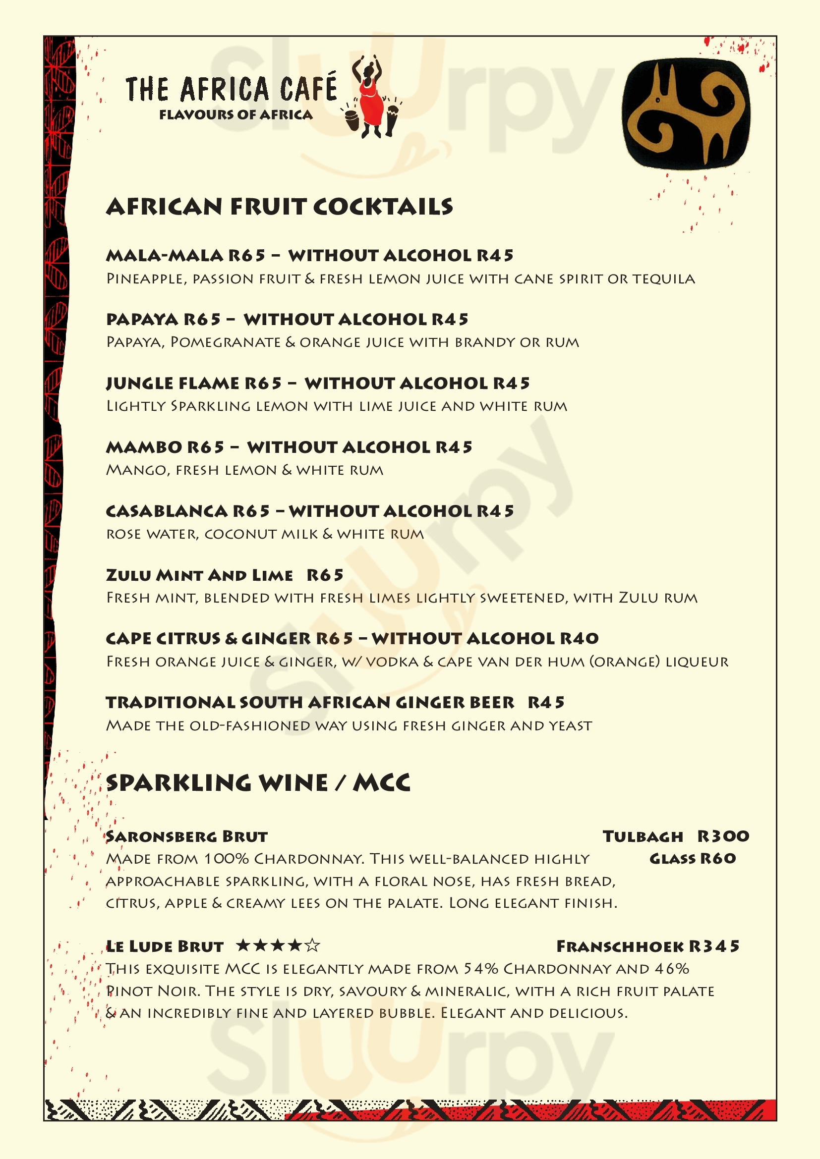The Africa Cafe' Restaurant Cape Town Central Menu - 1