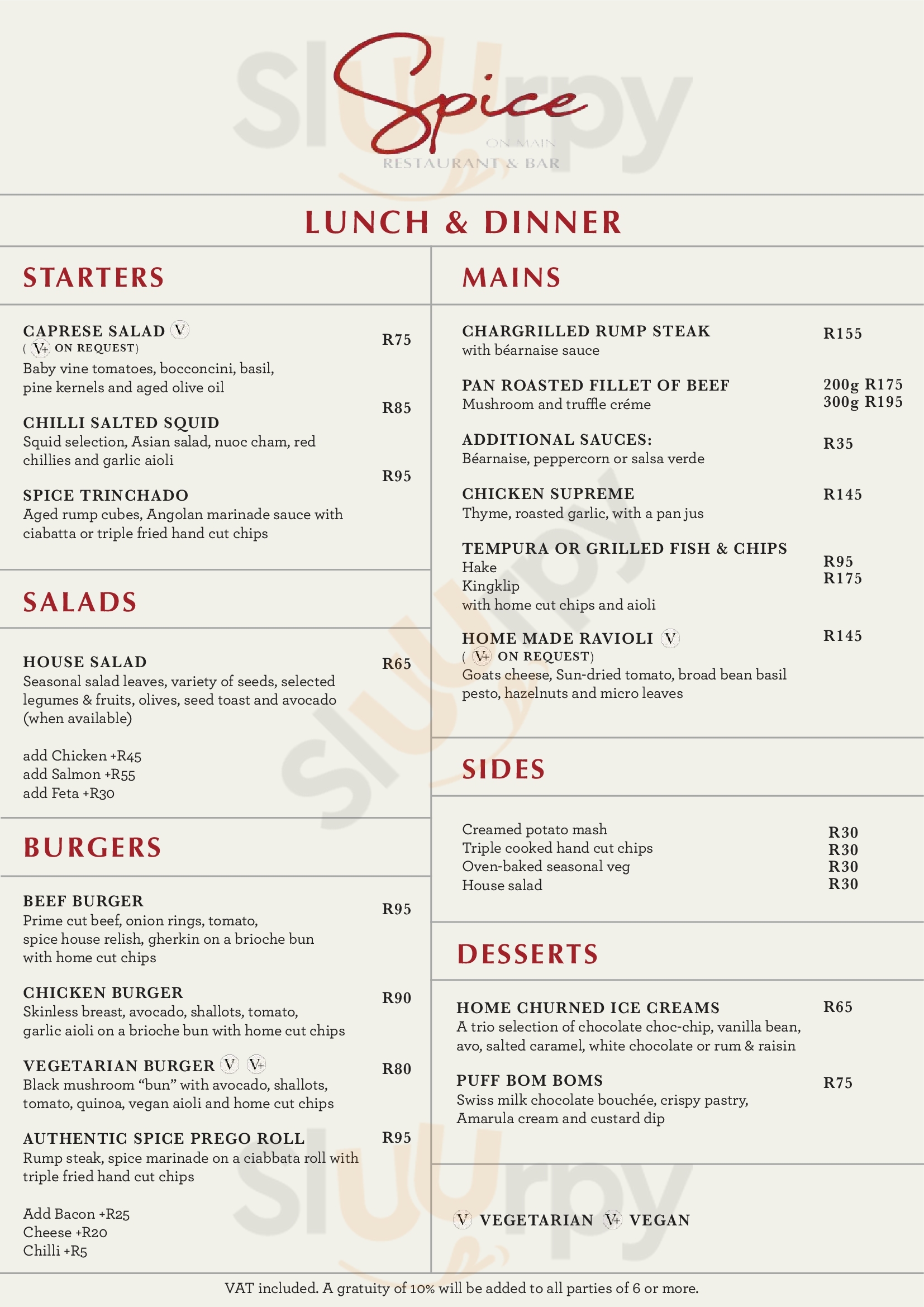 Spice On Main Cape Town Central Menu - 1