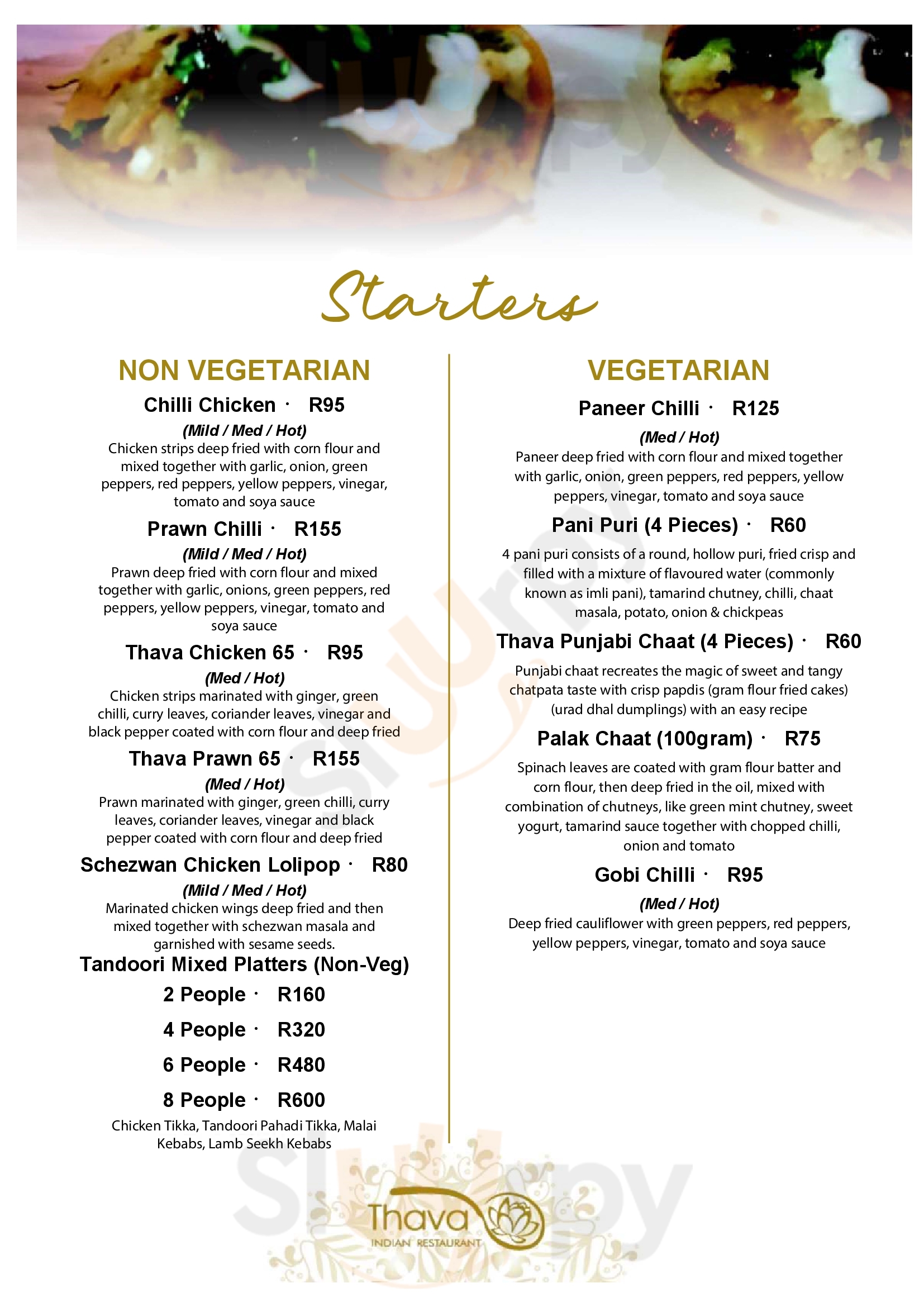 Thava Indian Restaurant Monte Johannesburg Menu - 1