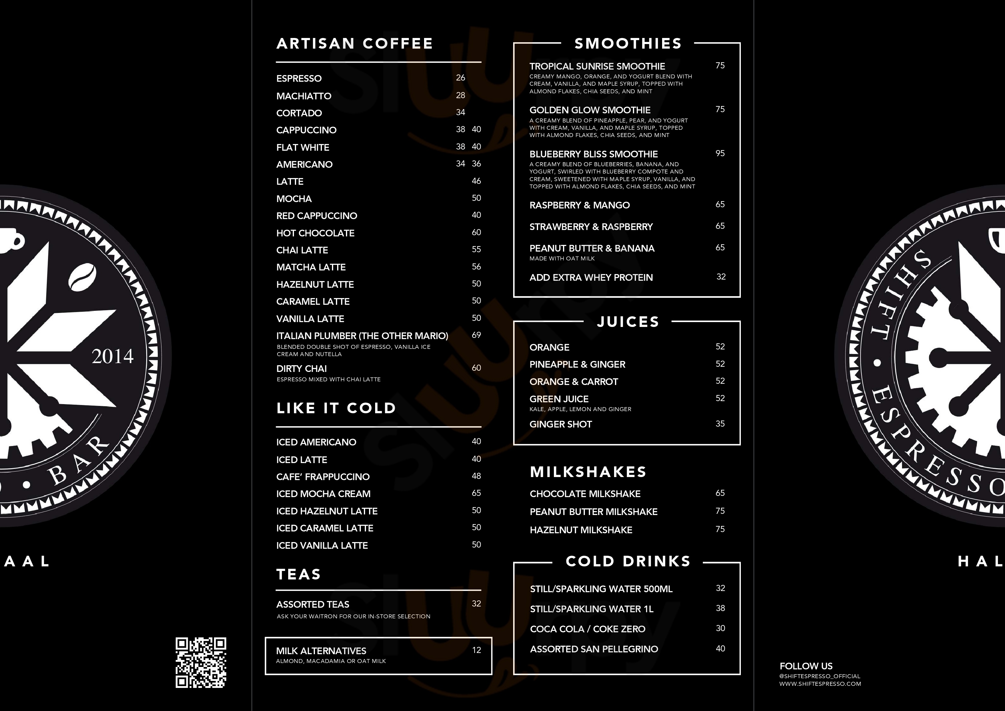 Shift Espresso Bar Cape Town Central Menu - 1