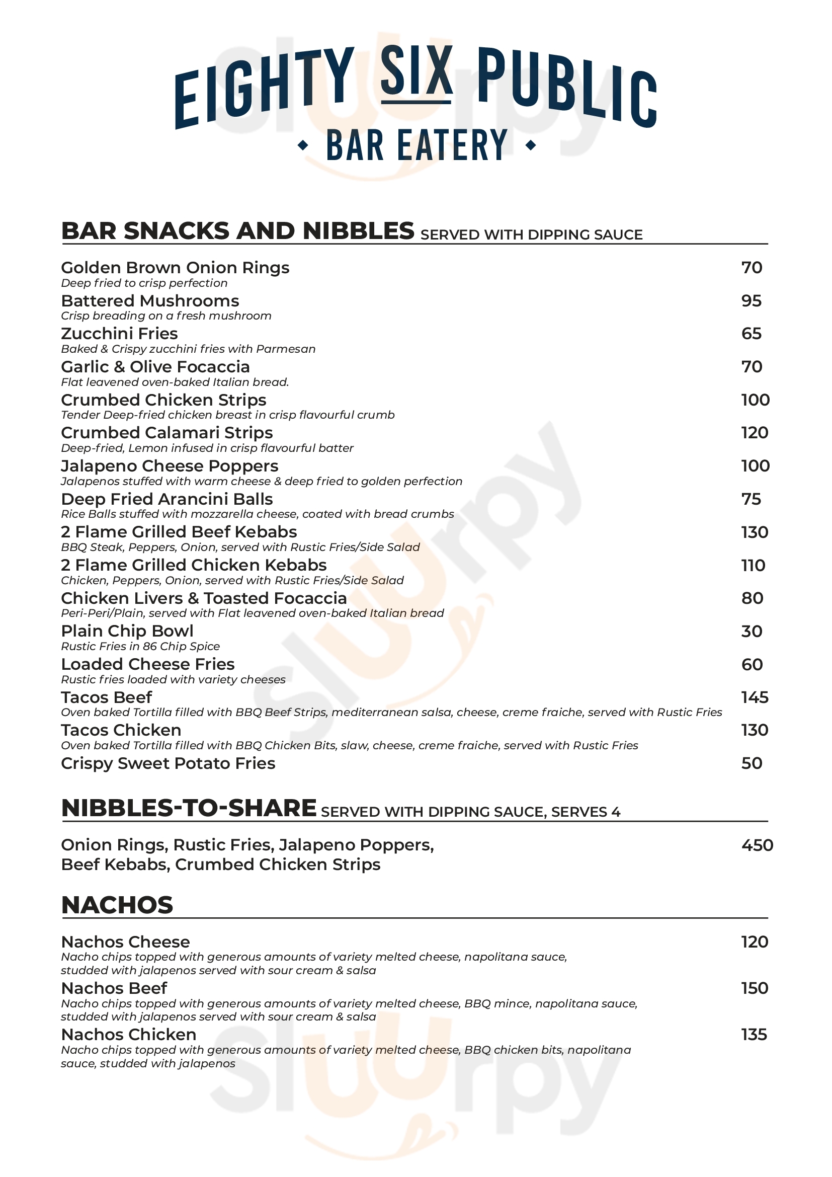 86 Public Johannesburg Menu - 1
